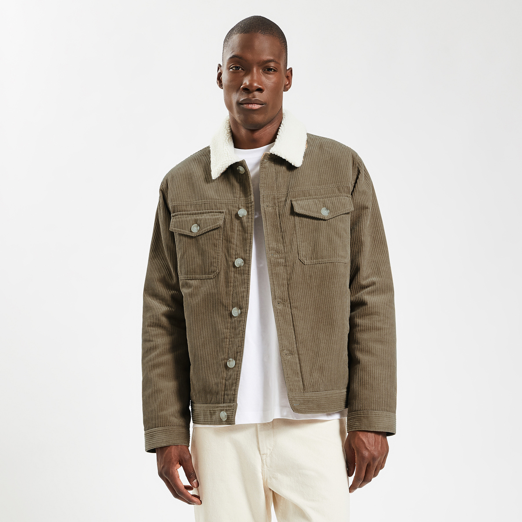 Blouson velours col chemise Beige S 100% Polyester, 100% Polyester, 100% Coton Homme Jules