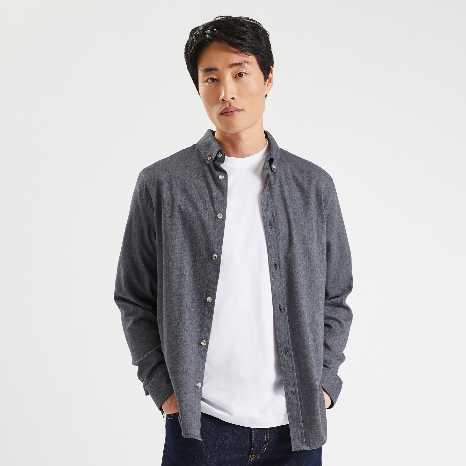 Chemise regular unie coton flanelle Bleu S 100% Coton Homme