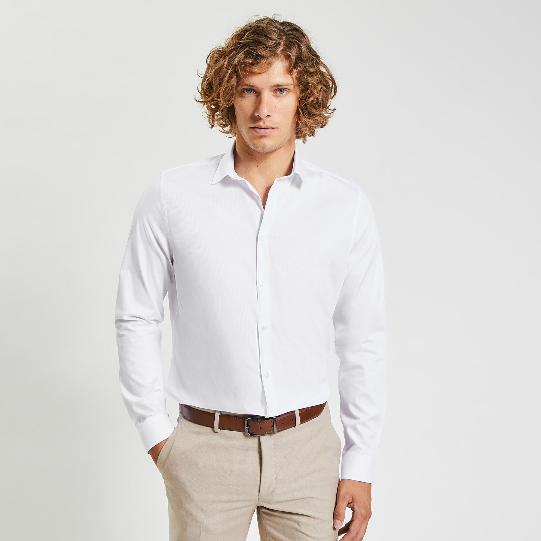 Chemise slim rayures coton biologique Blanc M 100% Coton Homme