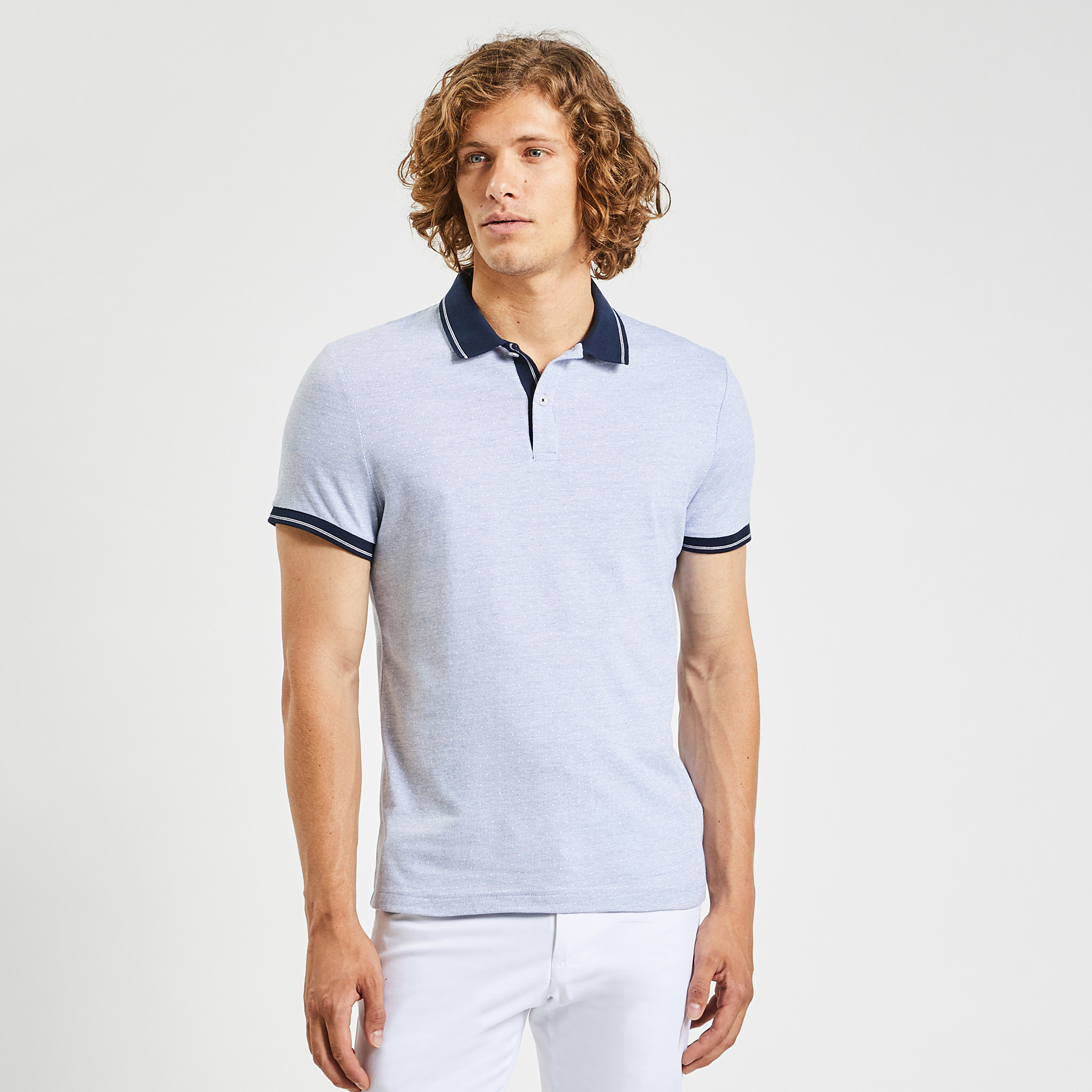 Polo manches courtes en jacquard Bleu XS 71% Coton, 29% Polyester Homme