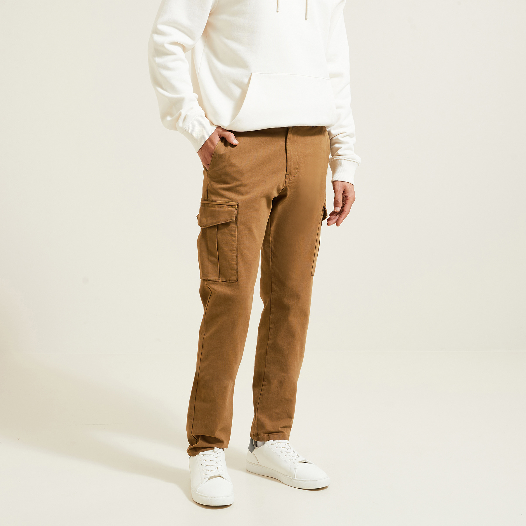 Pantalon cargo droit poches côtés Beige 36 97% Coton, 3% Elasthanne Homme Brice