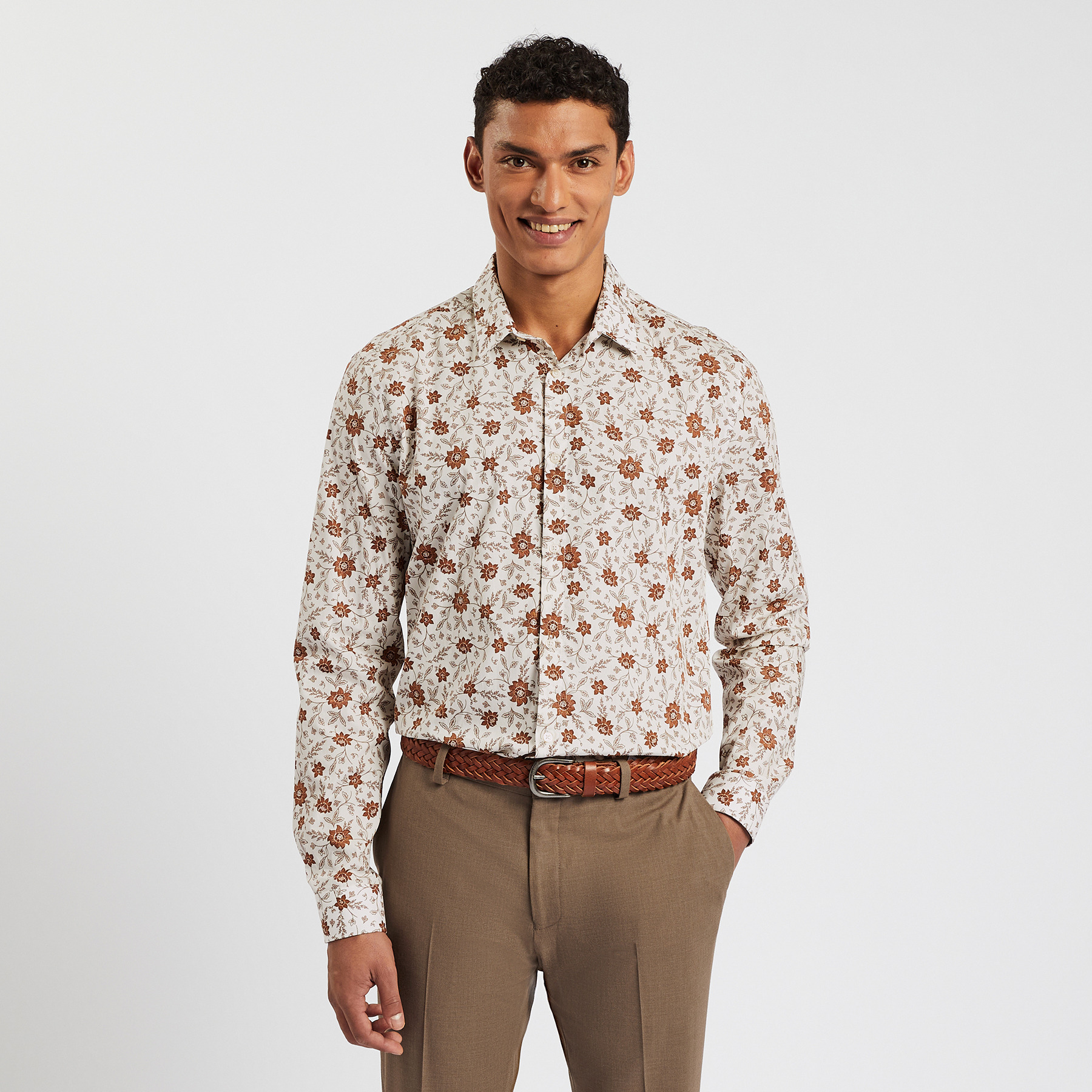 Chemise slim imprimé fleur coton biologique Jaune S 100% Coton Homme Brice