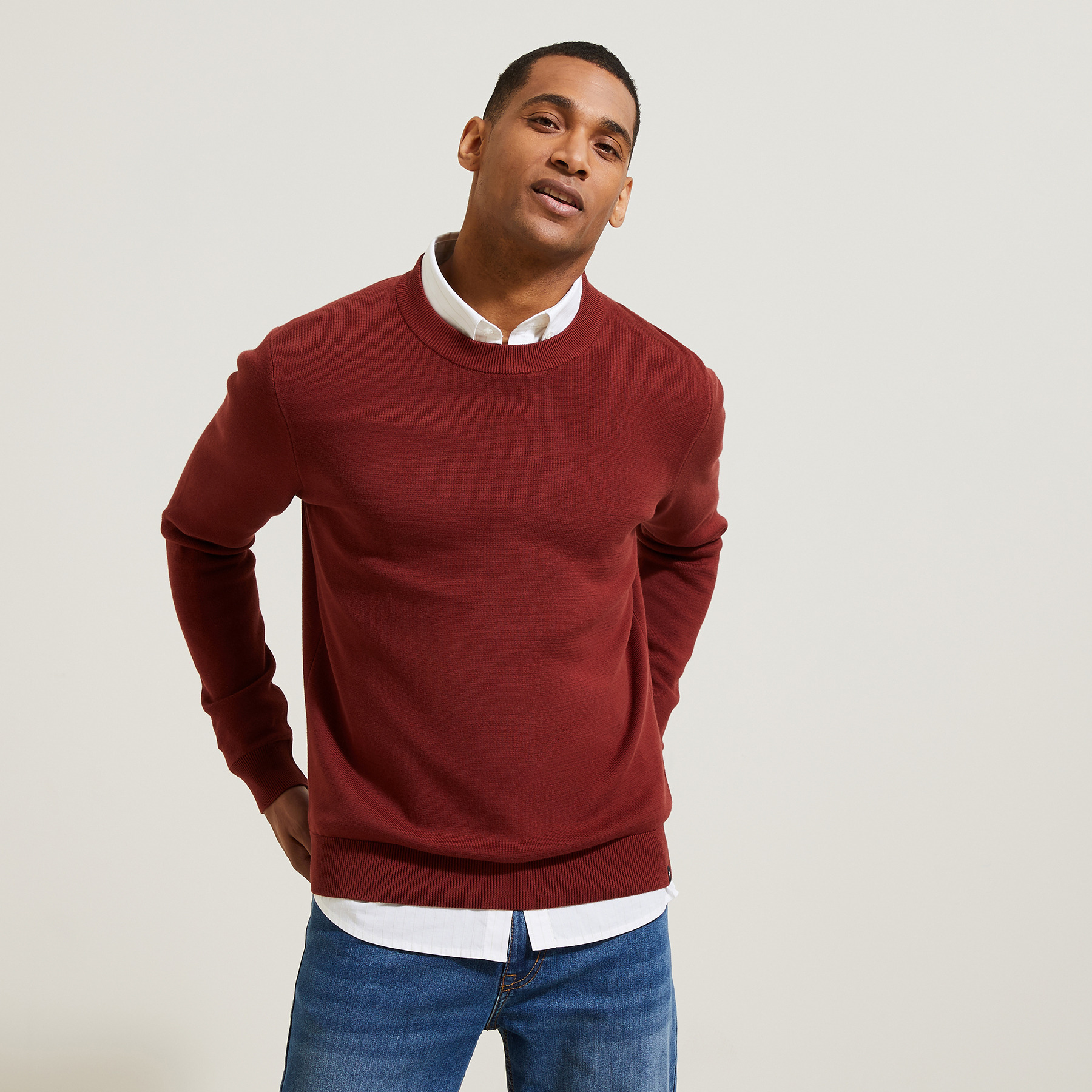 Pull "le parfait by JULES" Bordeaux XS 100% Coton Homme