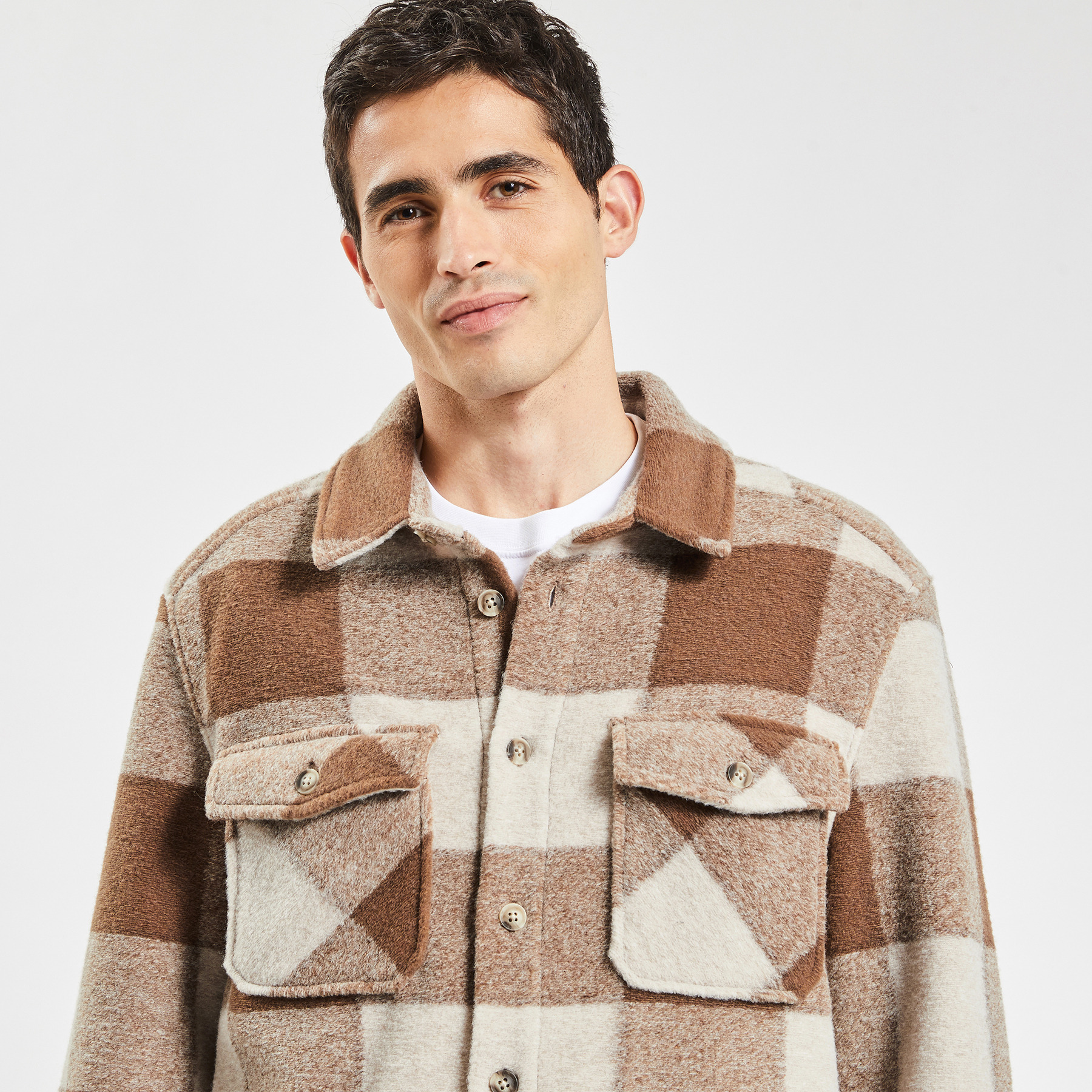Surchemise carreaux fluffy polyester recyclé Camel S 100% Polyester Homme Jules