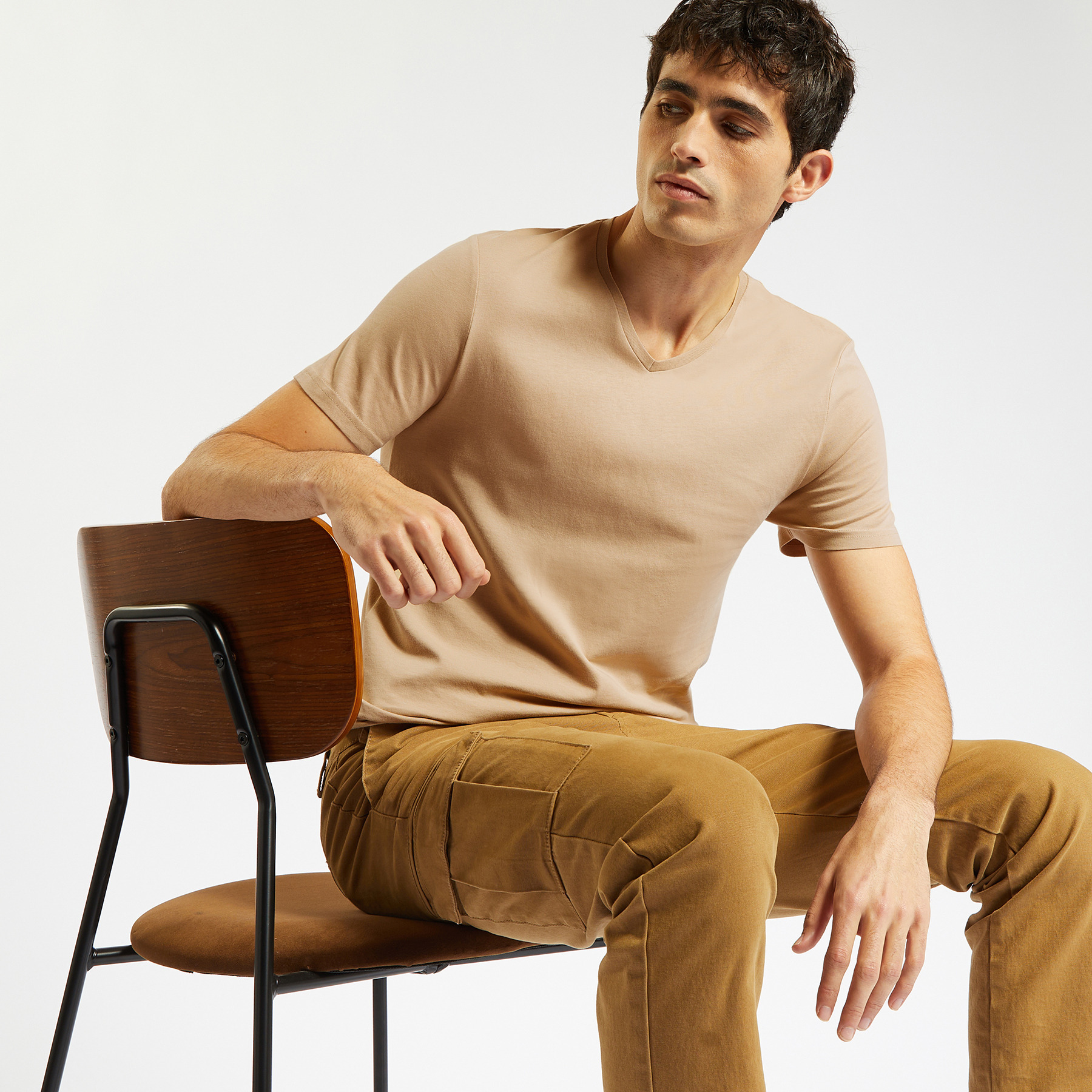 Tee shirt basique col V coton issu de l'agri bio. Beige XS 100% Coton Homme Jules