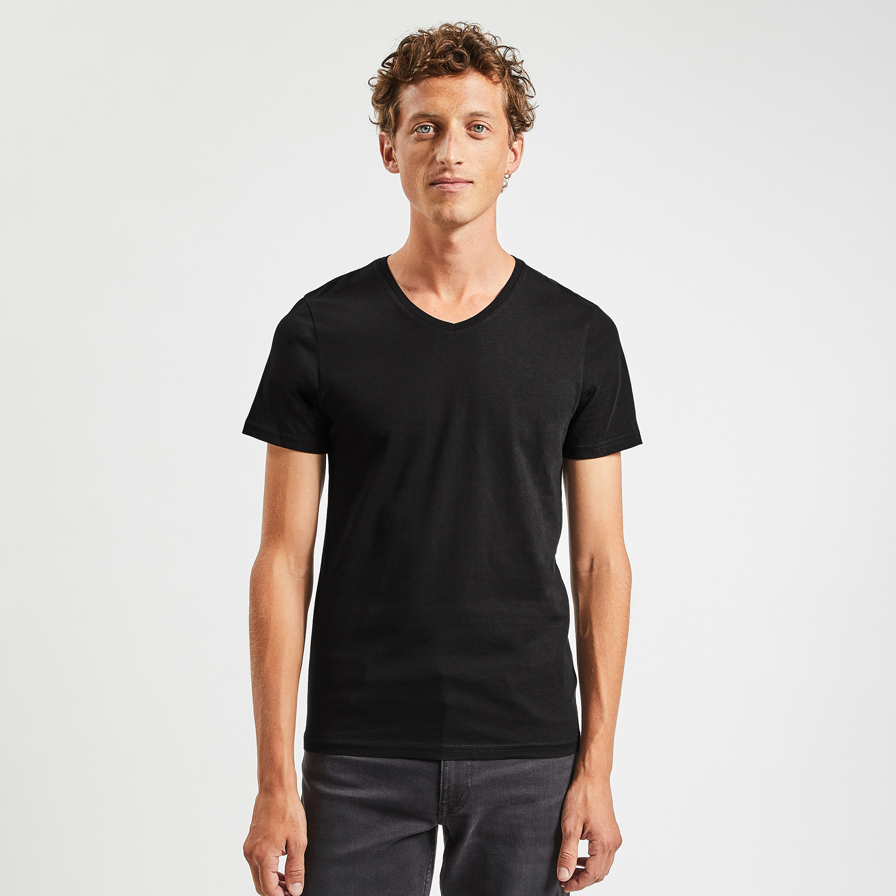 Tee shirt basique col V coton issu de l'agri bio. Noir XS 100% Coton Homme