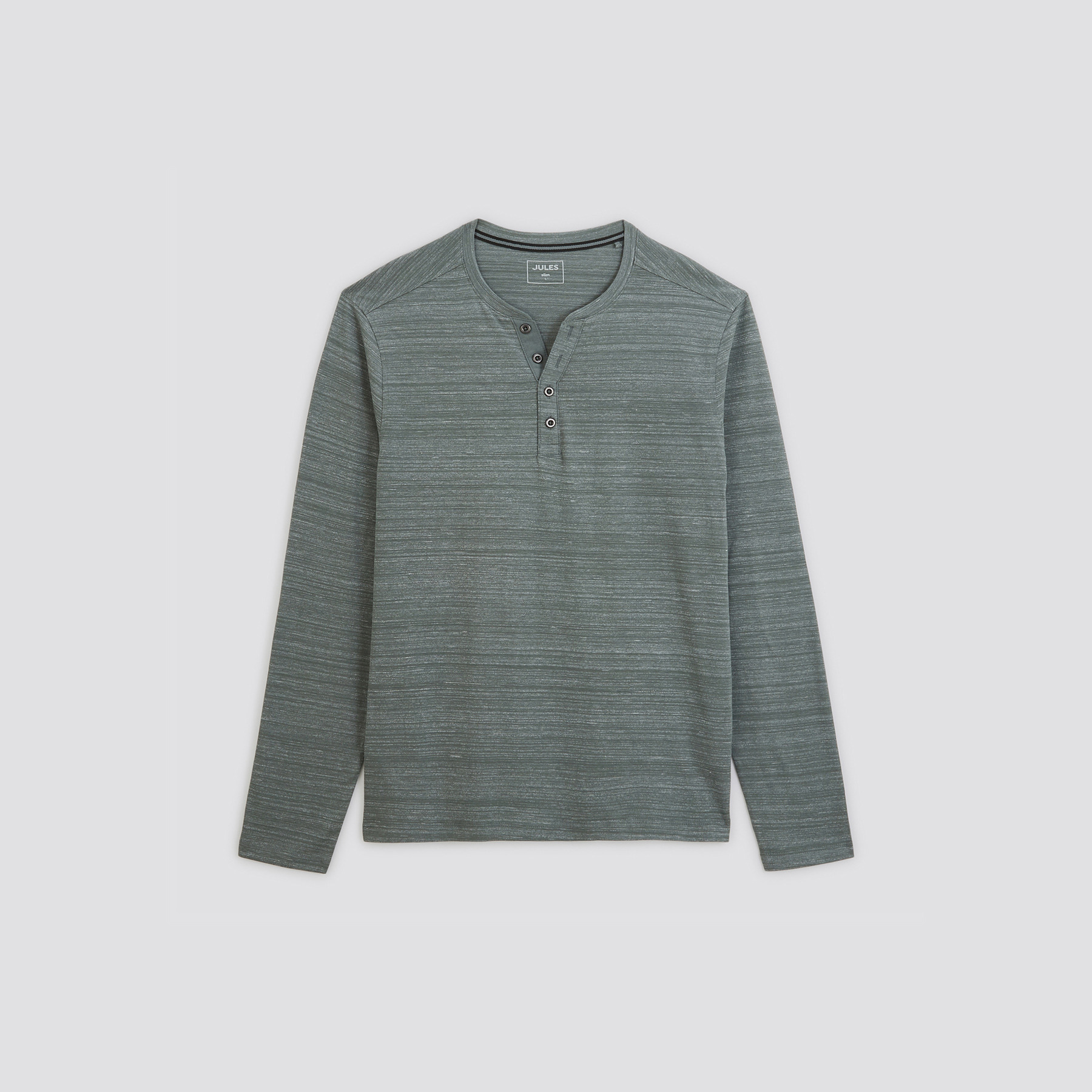 Tee shirt col tunisien manches longues Vert/Kaki XS 88% Coton, 12% Polyester Homme