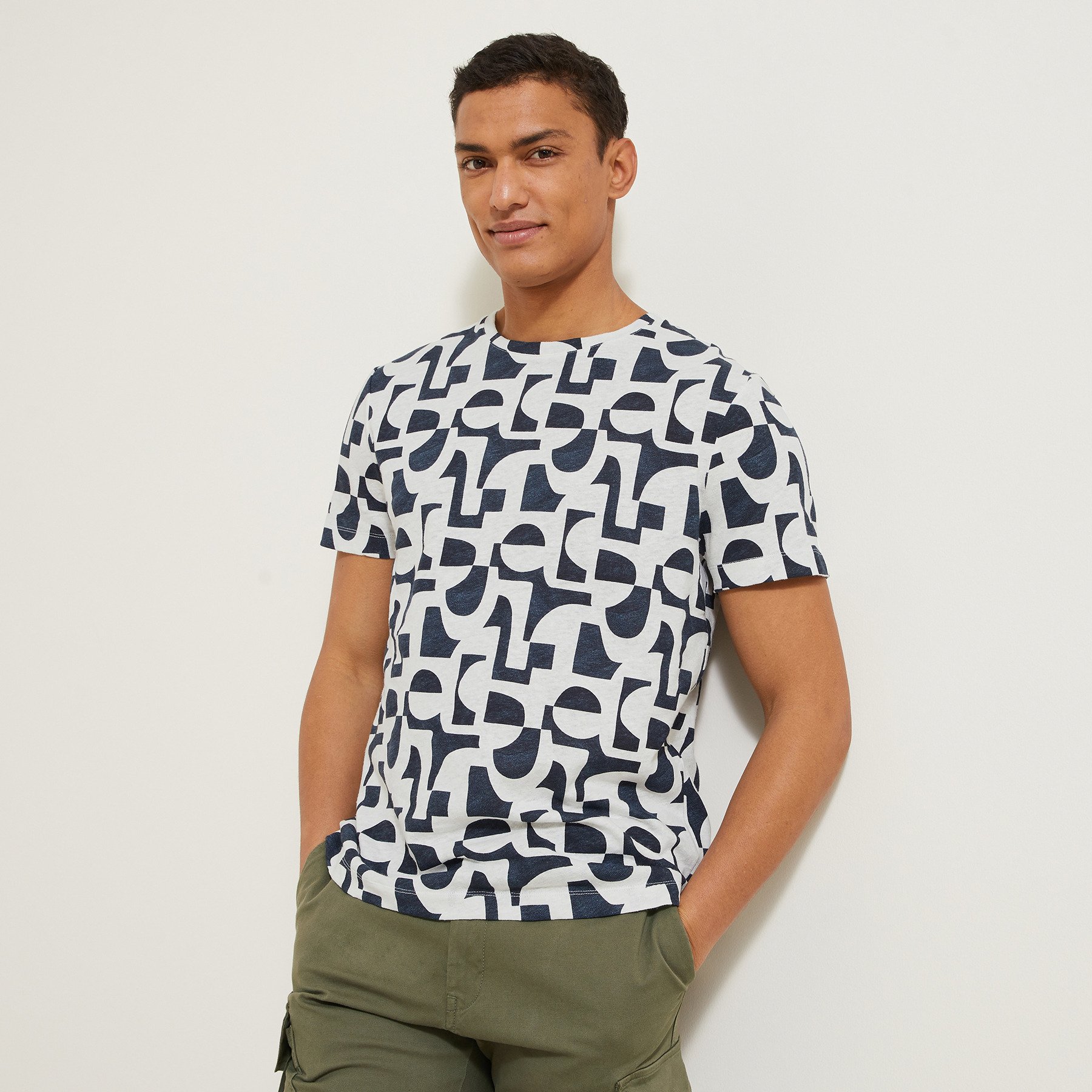 Tee shirt coton/lin imprimé Noir S 50% Lin, 50% Coton Homme Jules