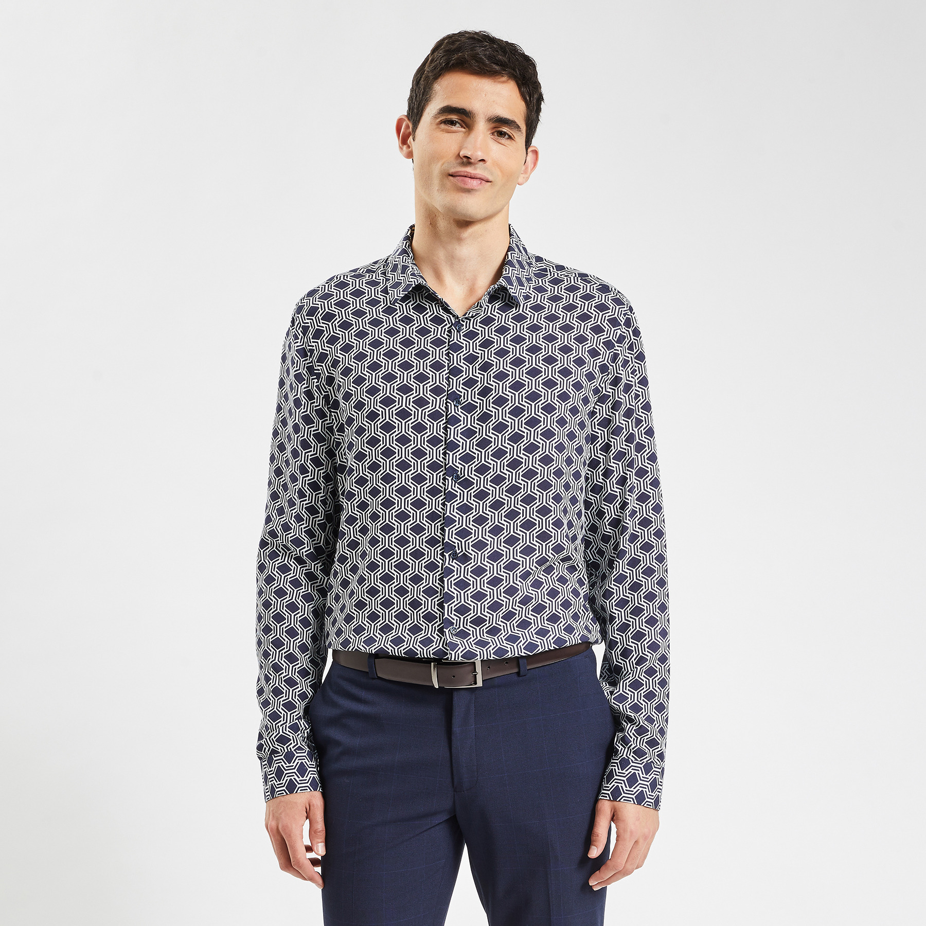 Chemise regular imprimé géométrique viscose Bleu moyen S 100% Viscose Homme Jules