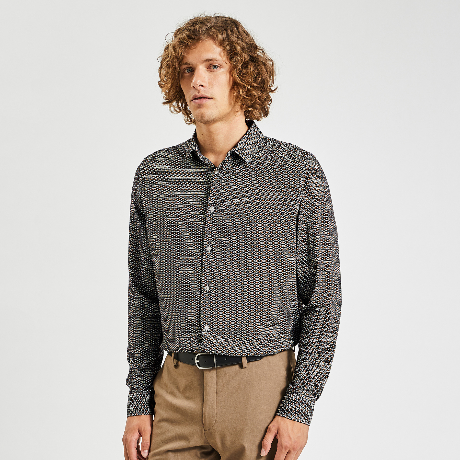 Chemise regular imprimé géométrique viscose Marron S 100% Viscose Homme