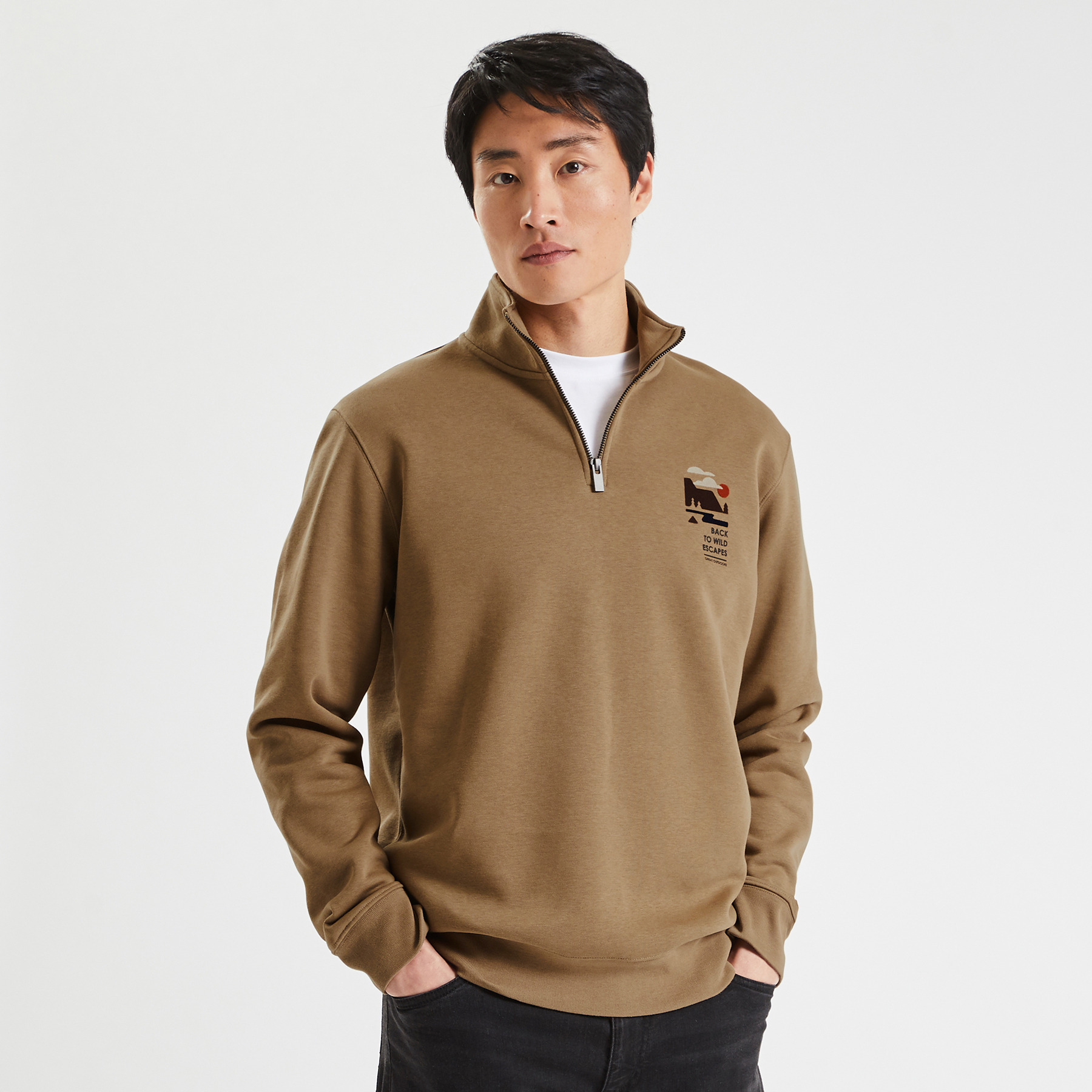 Sweat à col montant zippé animation devant et dos Marron S 70% Coton, 30% Polyester Homme Jules