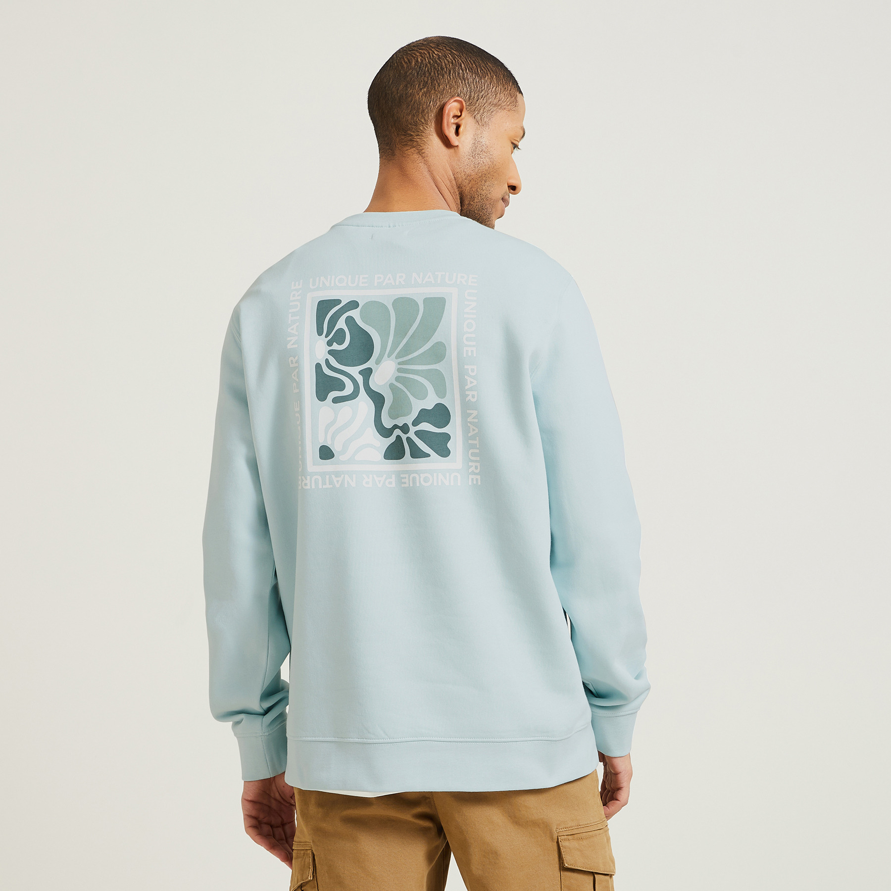 Sweat col rond imprimé devant et dos Bleu turquoise XS 70% Coton, 30% Polyester Homme Jules