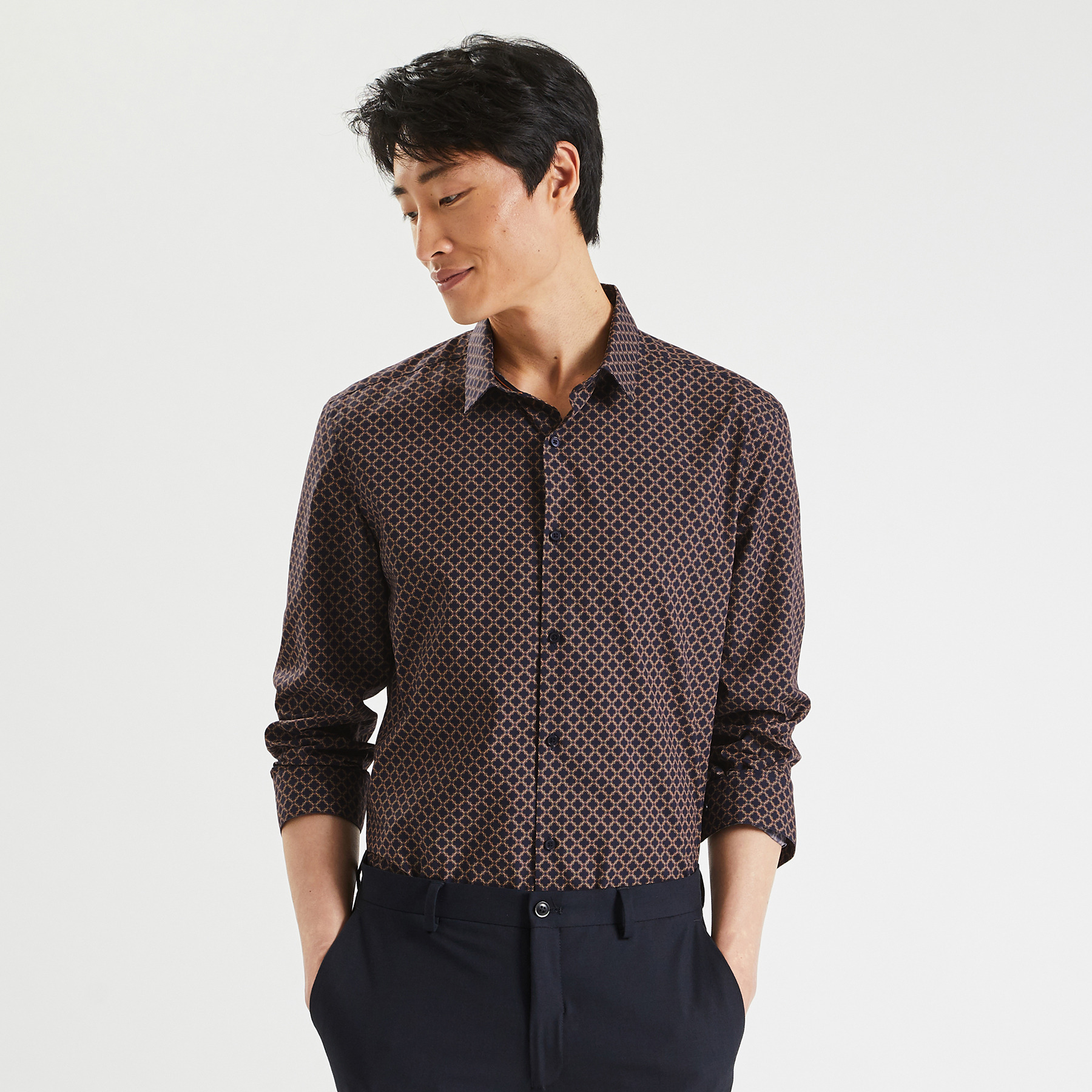 Chemise regular imprimé géométrique coton biologiq Bleu S 100% Coton Homme