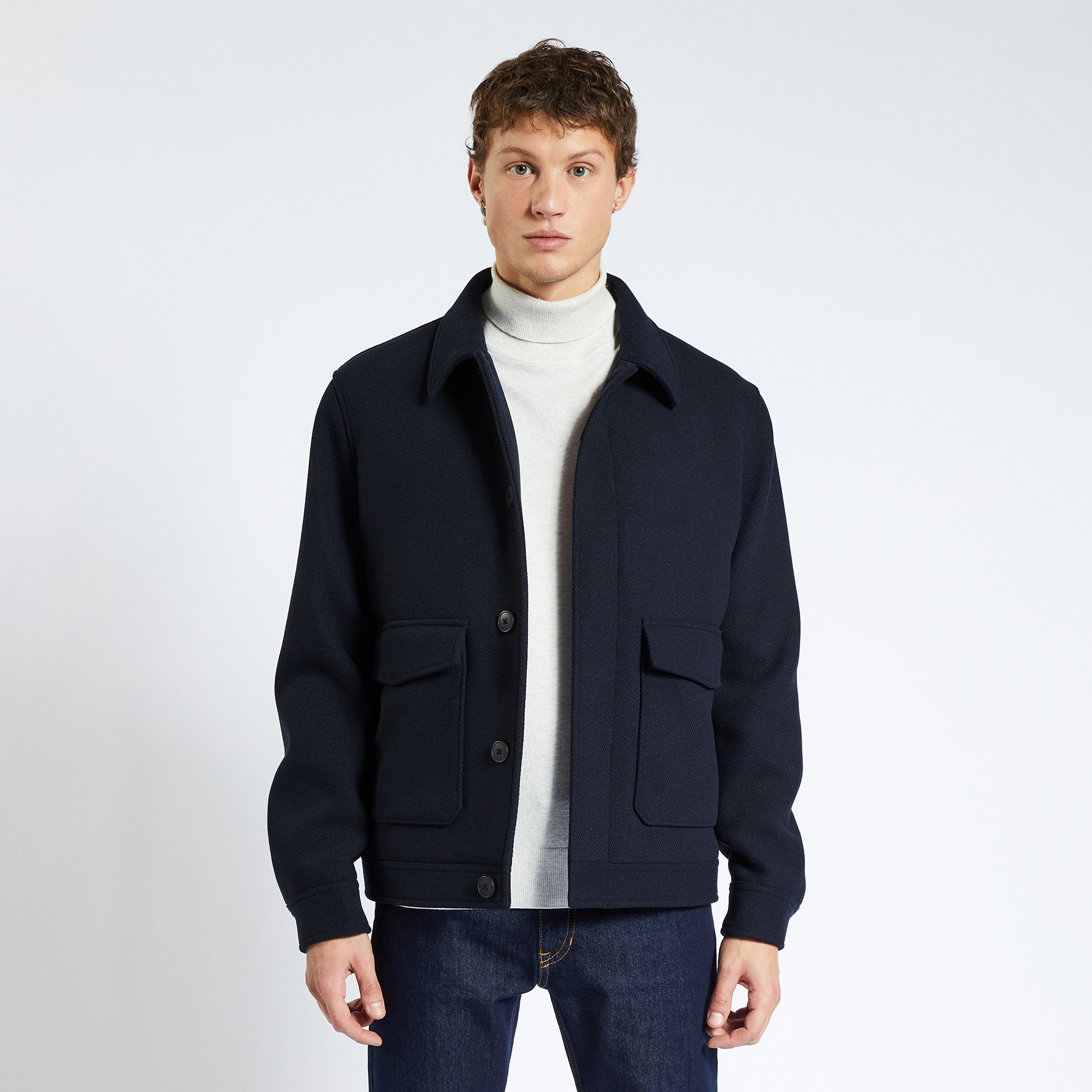 Blouson lainage col chemise Bleu XXL  Homme