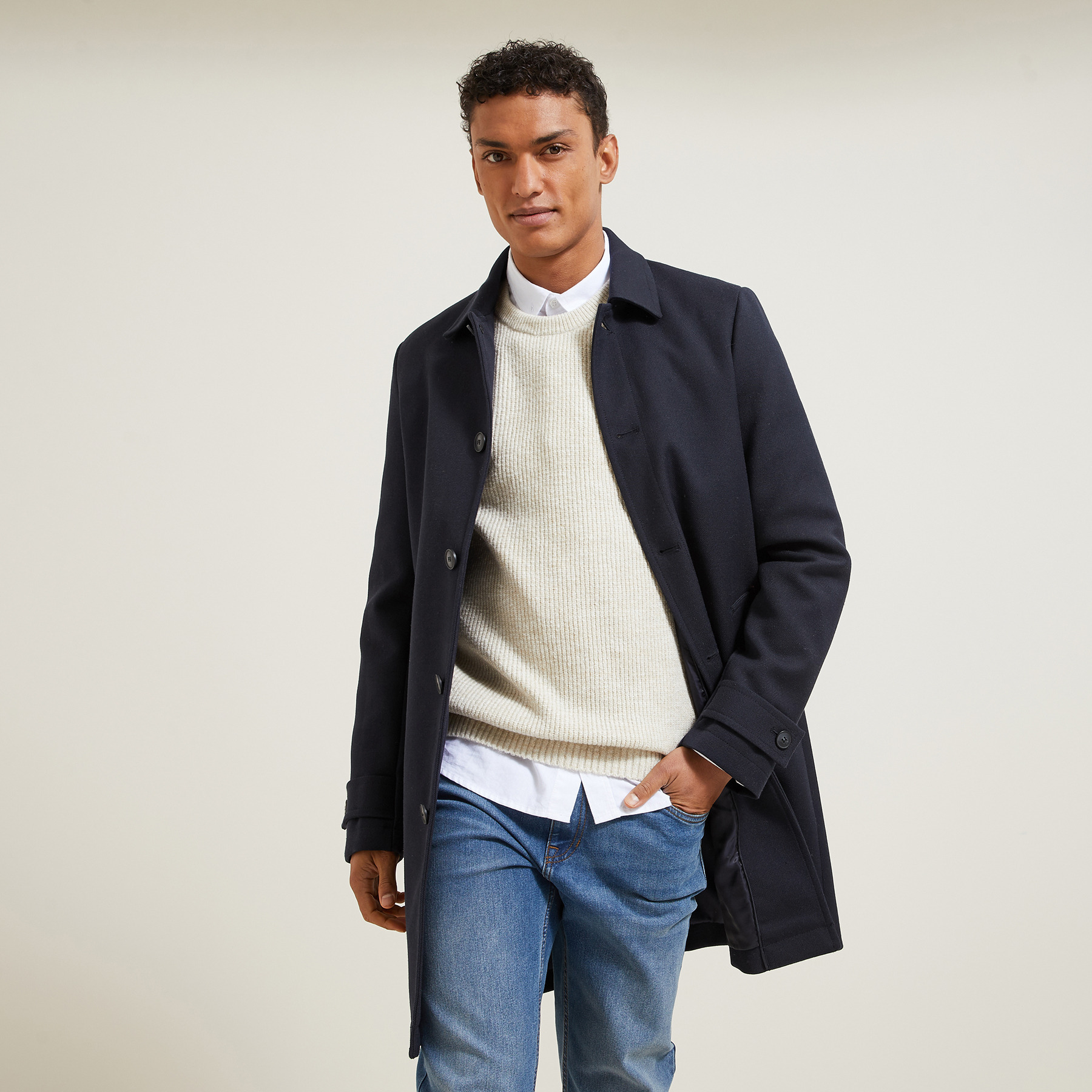 Manteau col chemise Bleu S  Homme