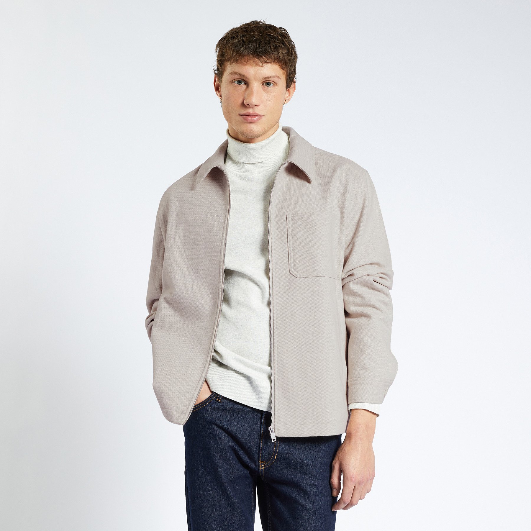 Blouson lainage fantaisie col chemise Beige L  Homme Jules