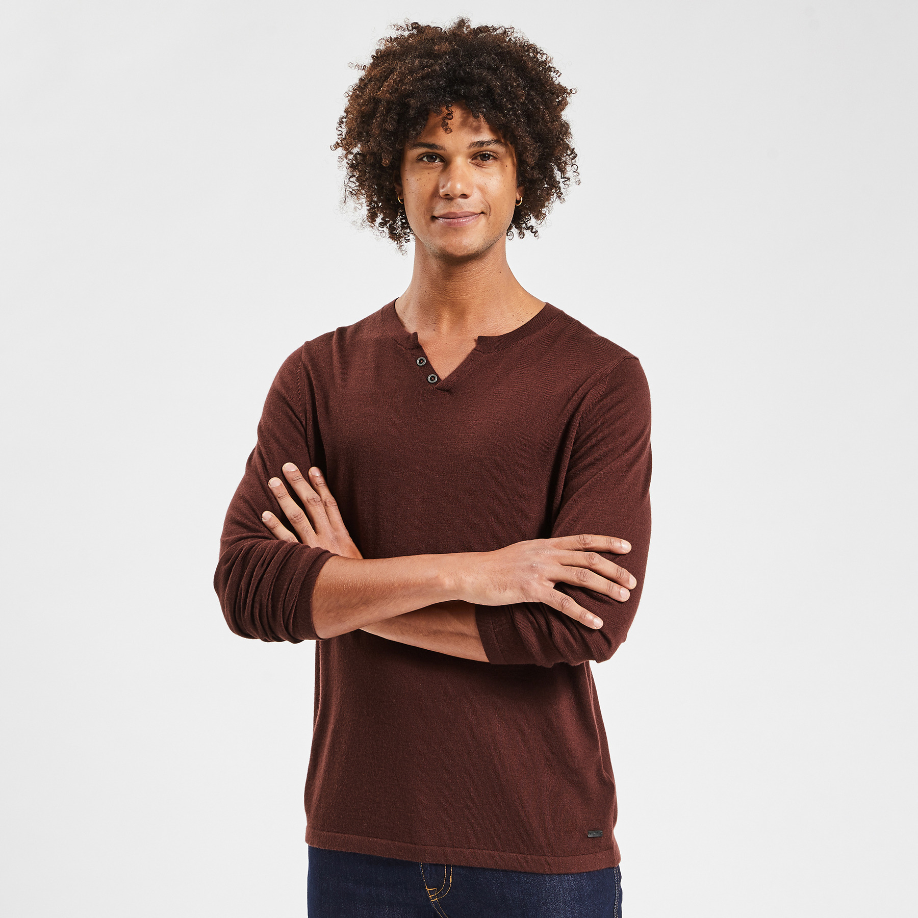 Pull à col tunisien merinos Bordeaux S 100% Laine Homme Jules