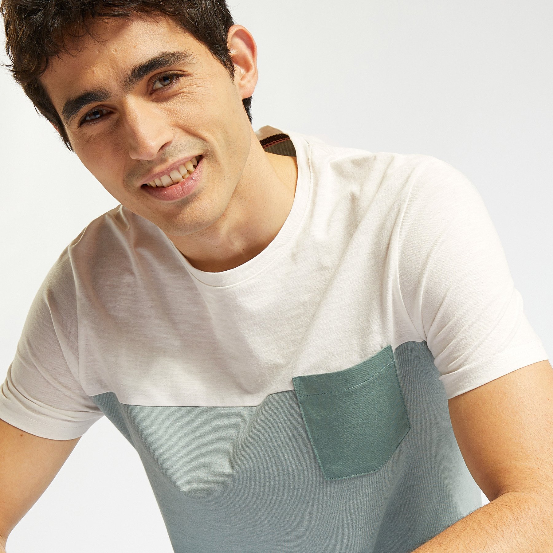 Tee shirt colorblock poche Vert/Kaki M 75% Coton, 25% Polyester Homme