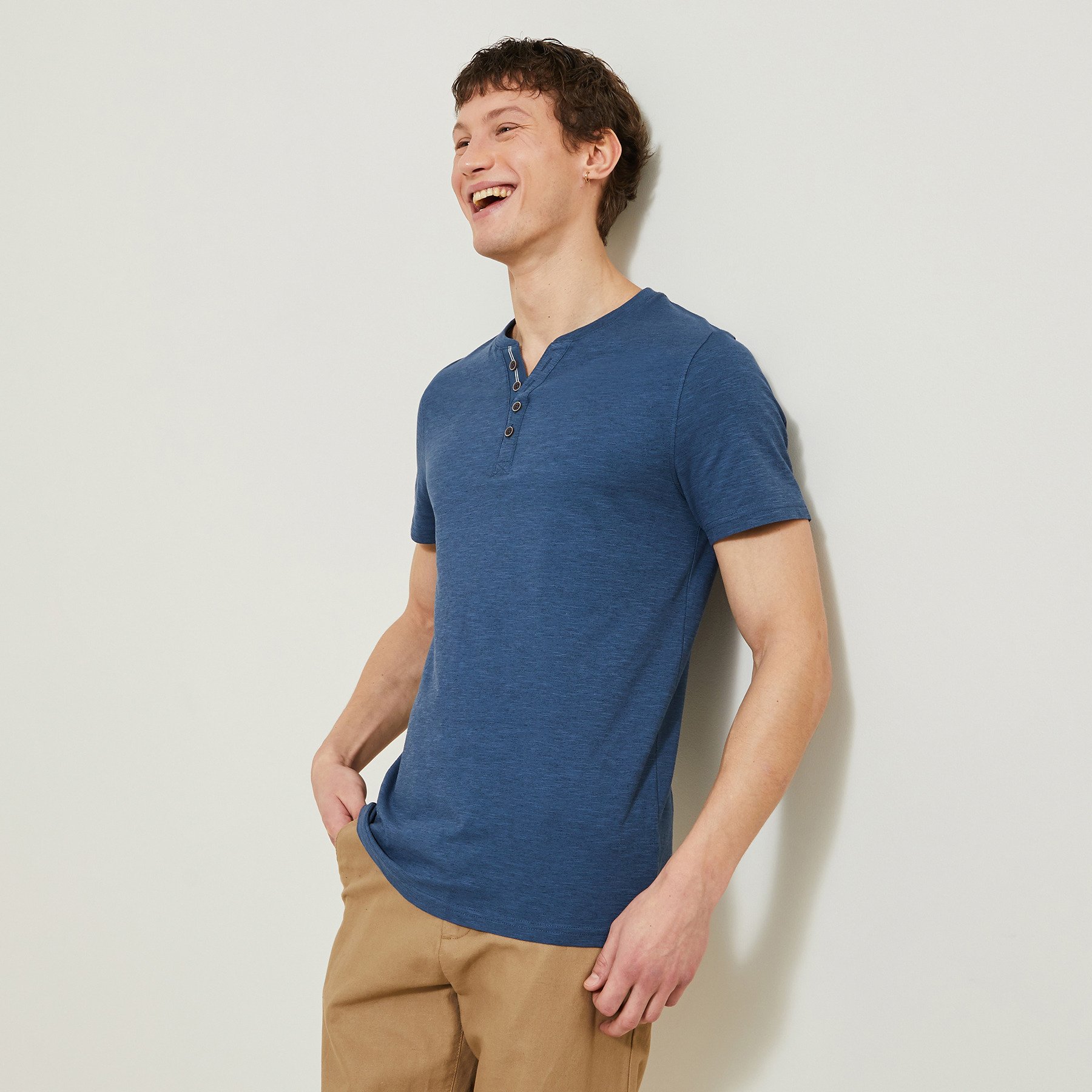 Tee shirt tunisien matière fantaisie Bleu S 96% Coton, 4% Viscose Homme