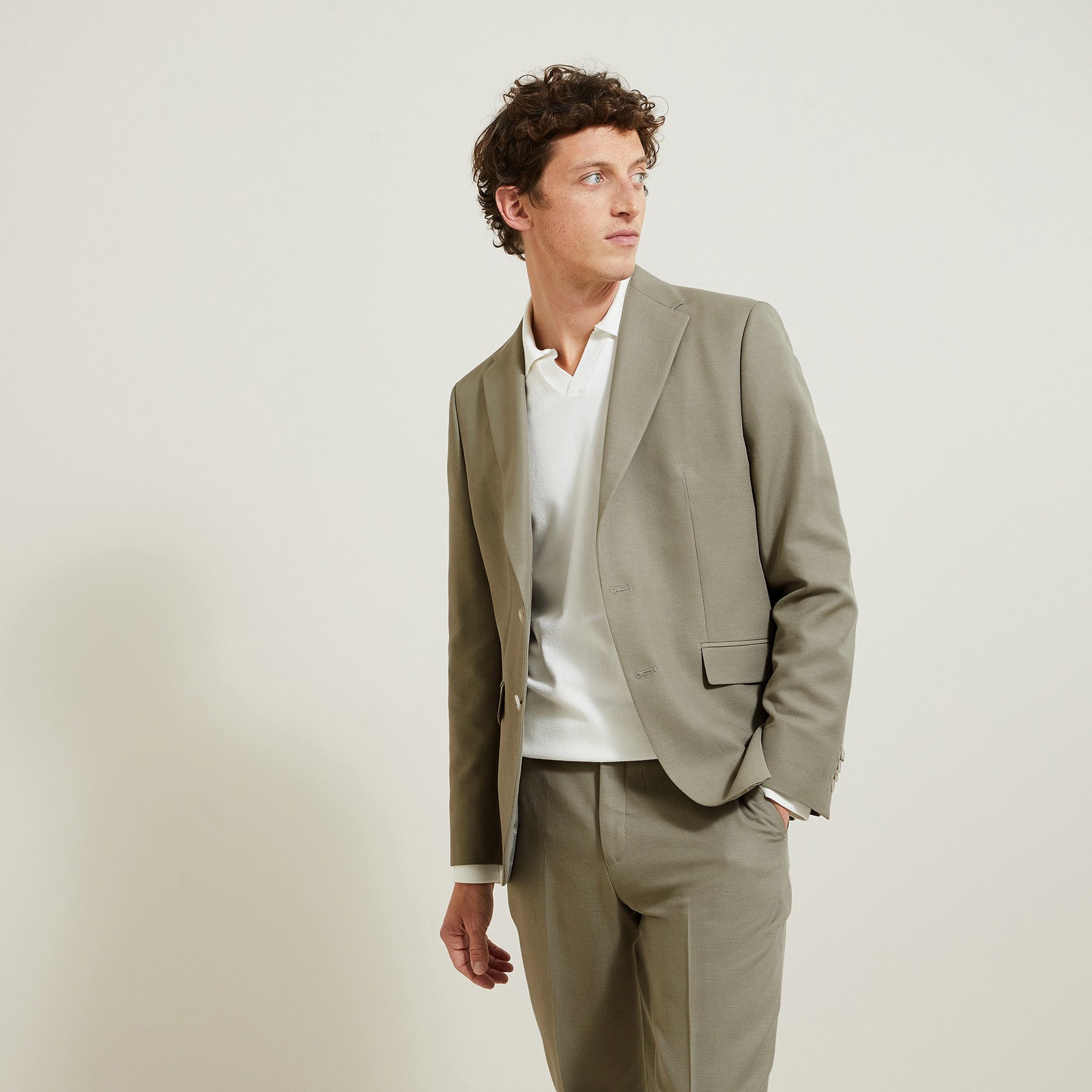 Veste de costume confort Vert/Kaki 46 100% Polyester, 49% Tencel, 36% Coton, 15% Lin Homme