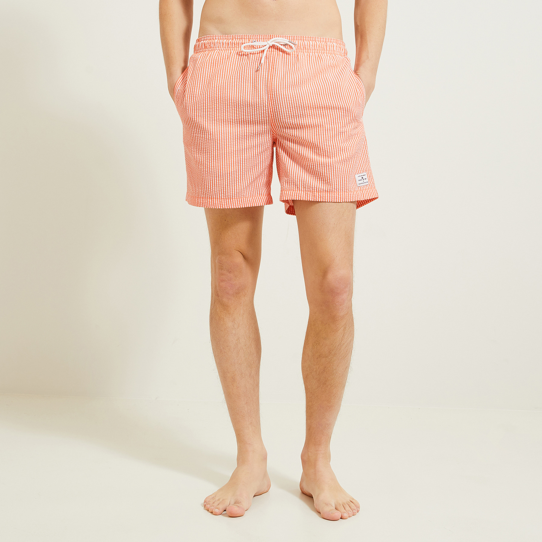 Maillot de bain seersucker rayé Orange S 100% Polyester, 65% Polyester, 35% Coton Homme