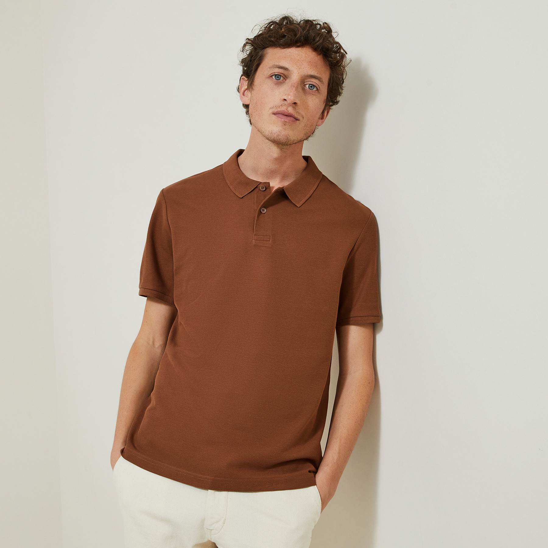 Polo manches courtes uni piqué Marron XS 100% Coton Homme