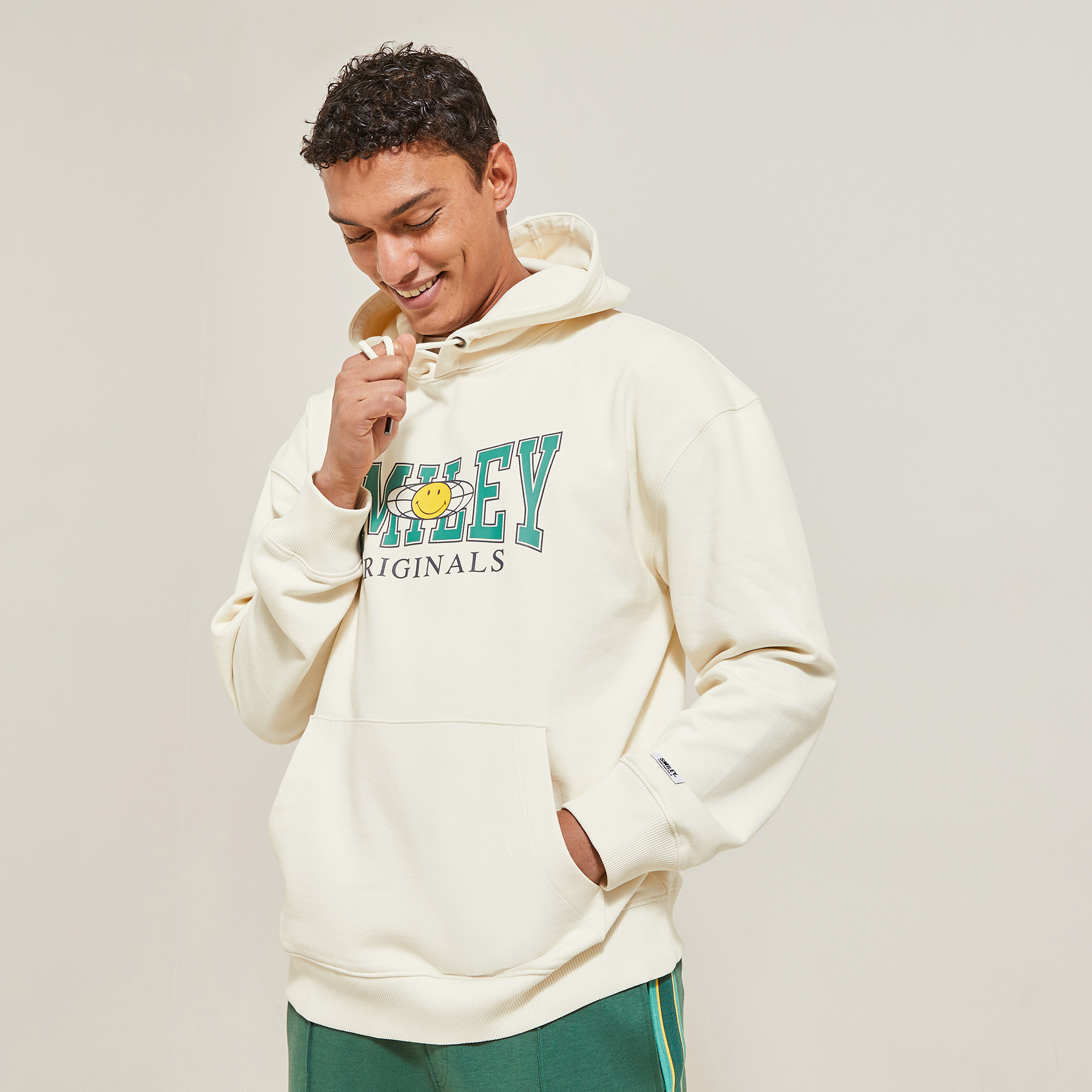 Sweat à capuche Smiley® Originals Ecru XS 100% Coton Homme