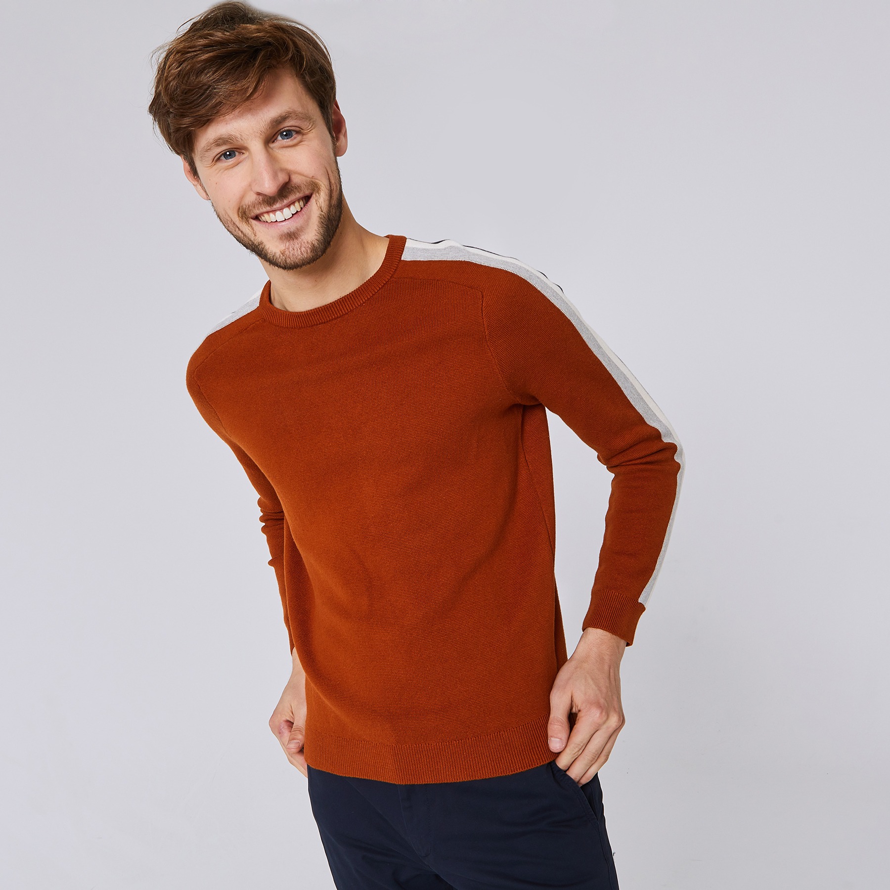 Pull milano avec bandes Beige Homme