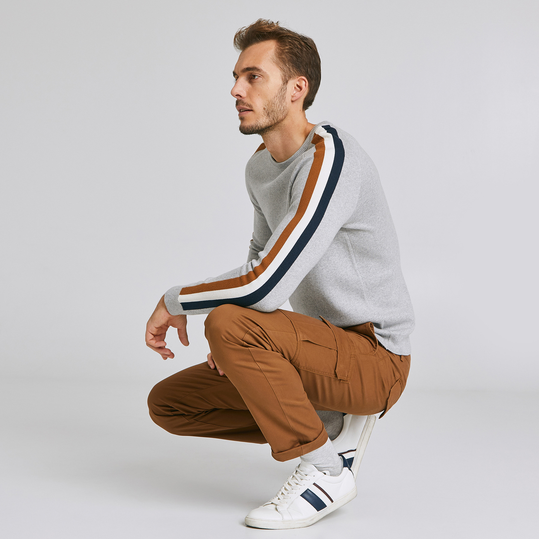 Pull milano avec bandes Gris Homme