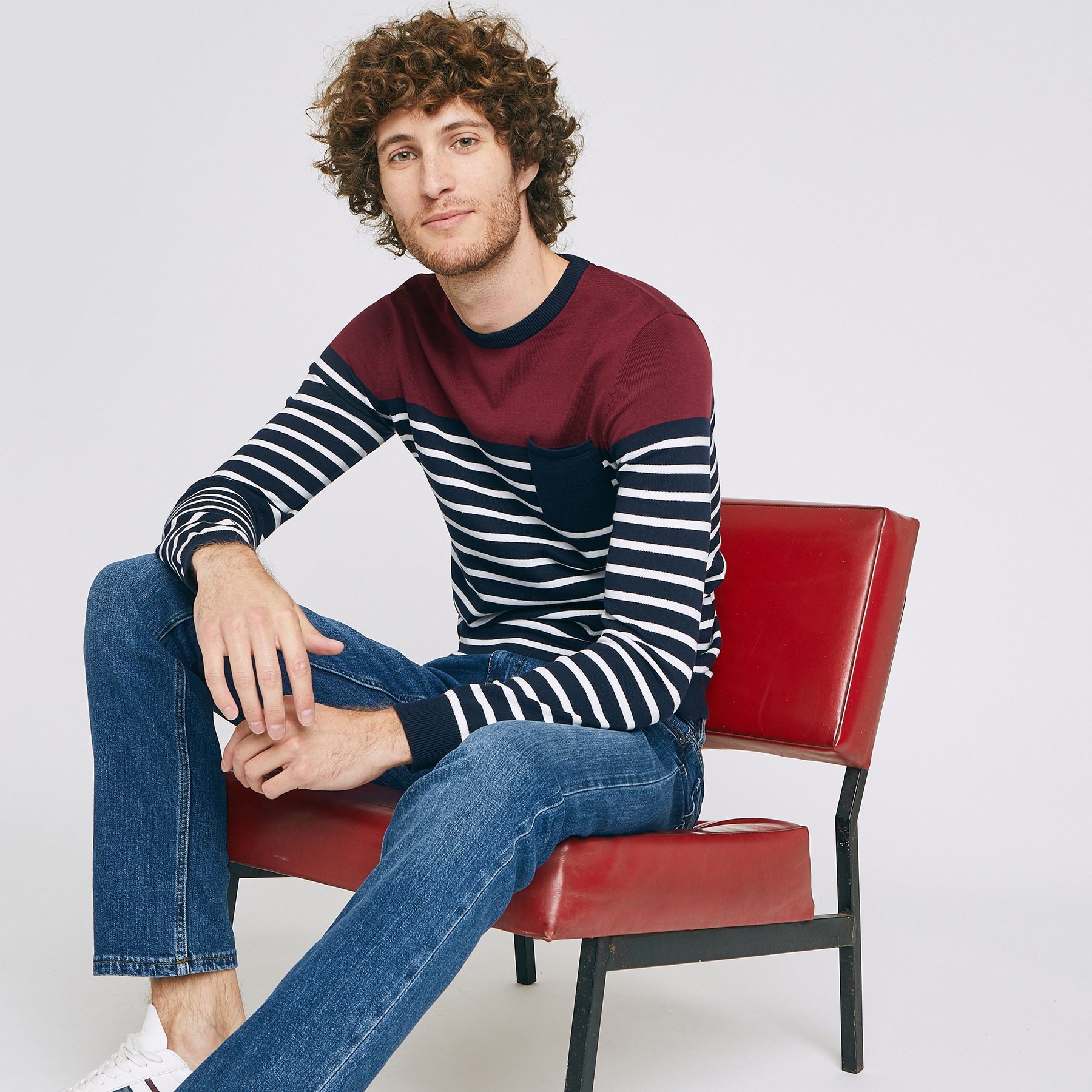 Pull jersey colorblock poche - coton issu de l'agr Bordeaux Homme