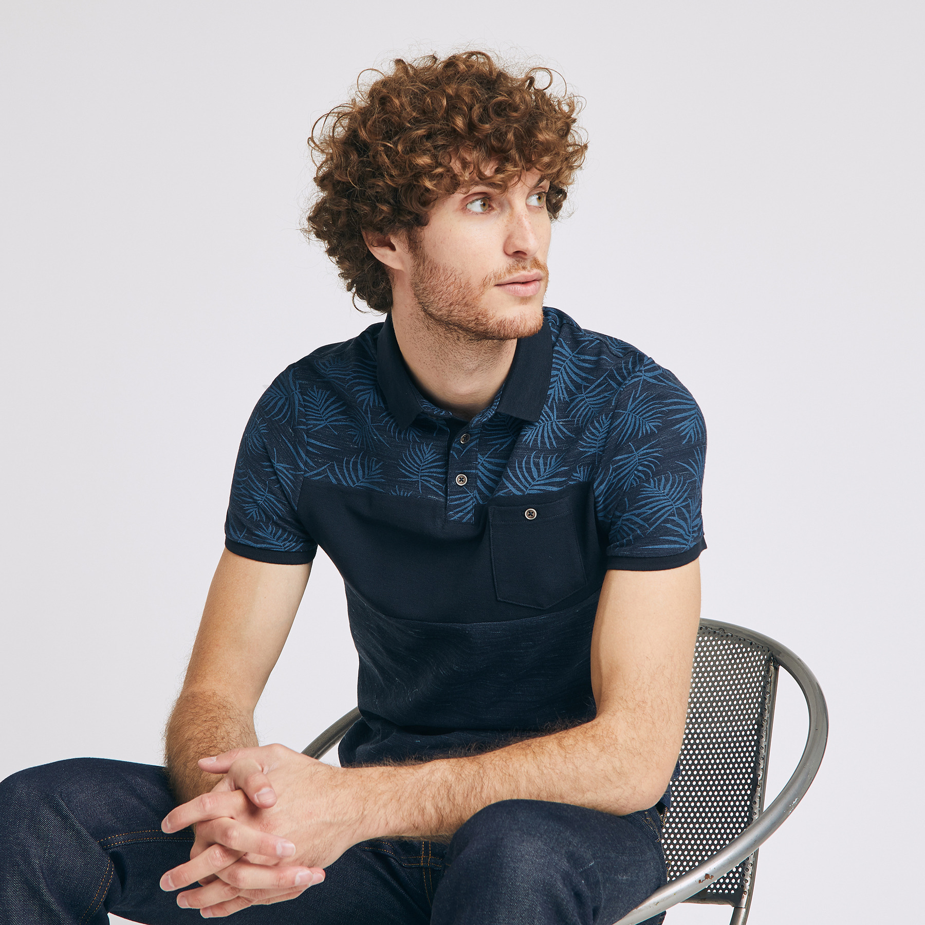 Polo manche courte colorblock Bleu Homme