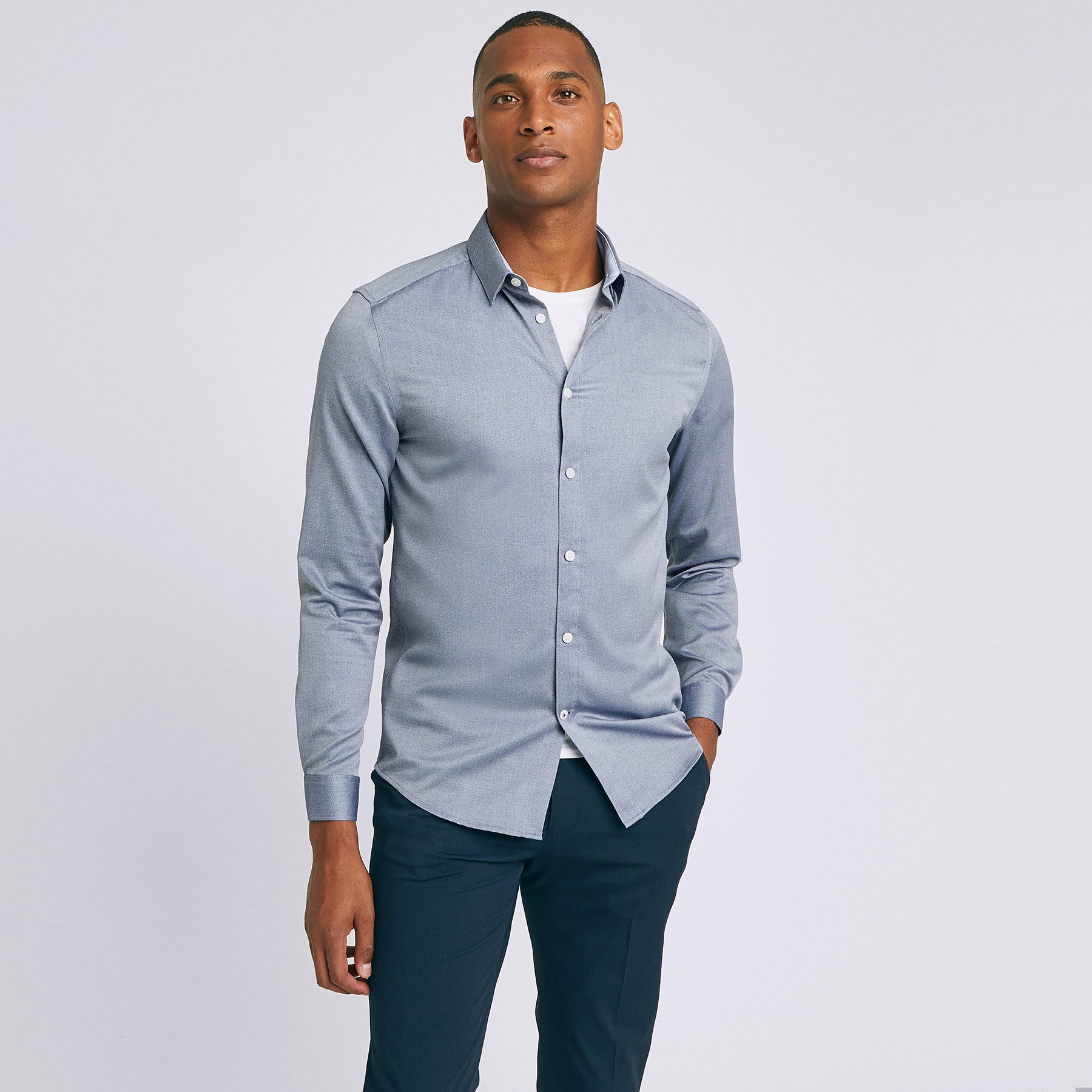 Chemise slim unie sans repassage coton Bleu Homme
