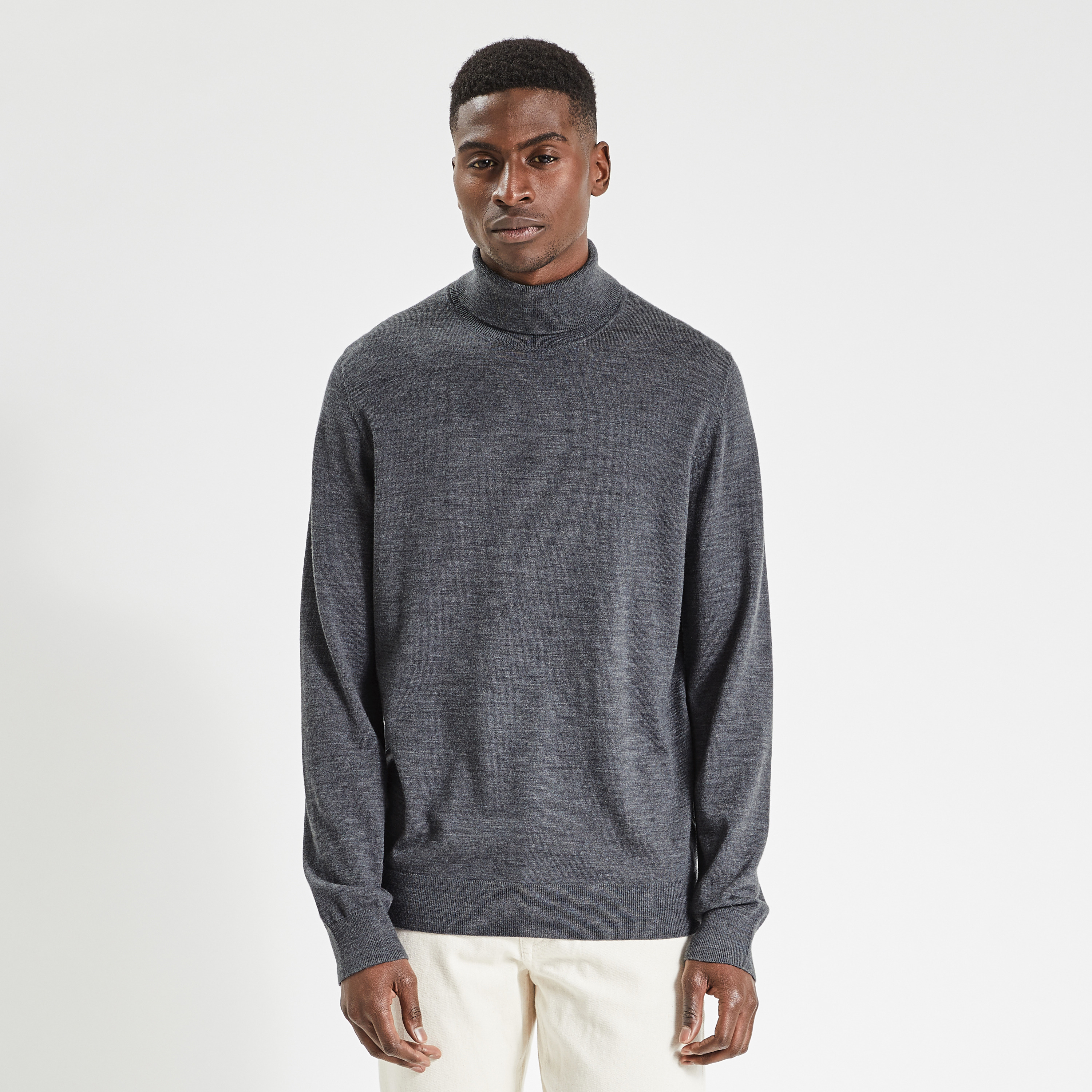 Pull col roulé en merinos Gris Homme