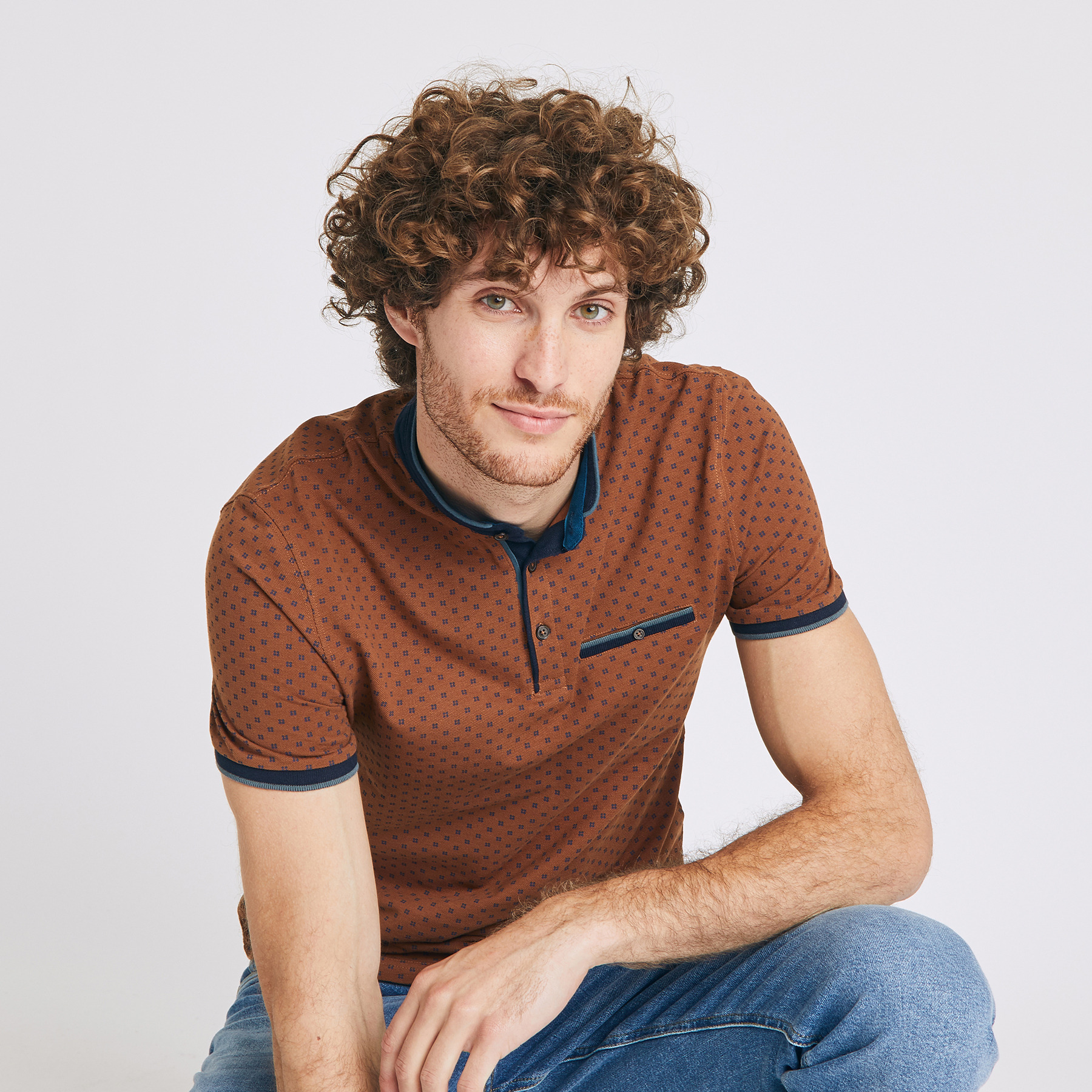 Polo manche courte col officier Beige Homme