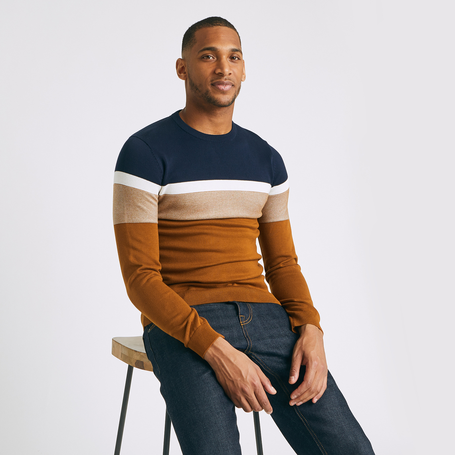Pull color block tricolore jeu de points Beige Homme