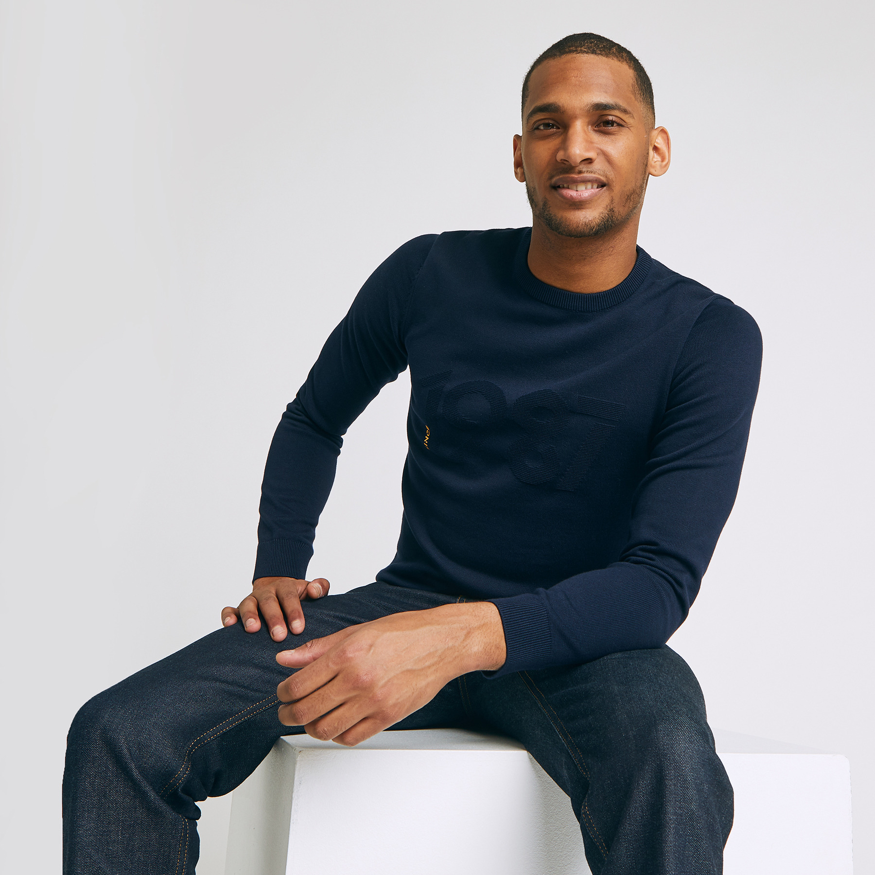 Pull Since 1987 maille fantaisie Bleu Homme