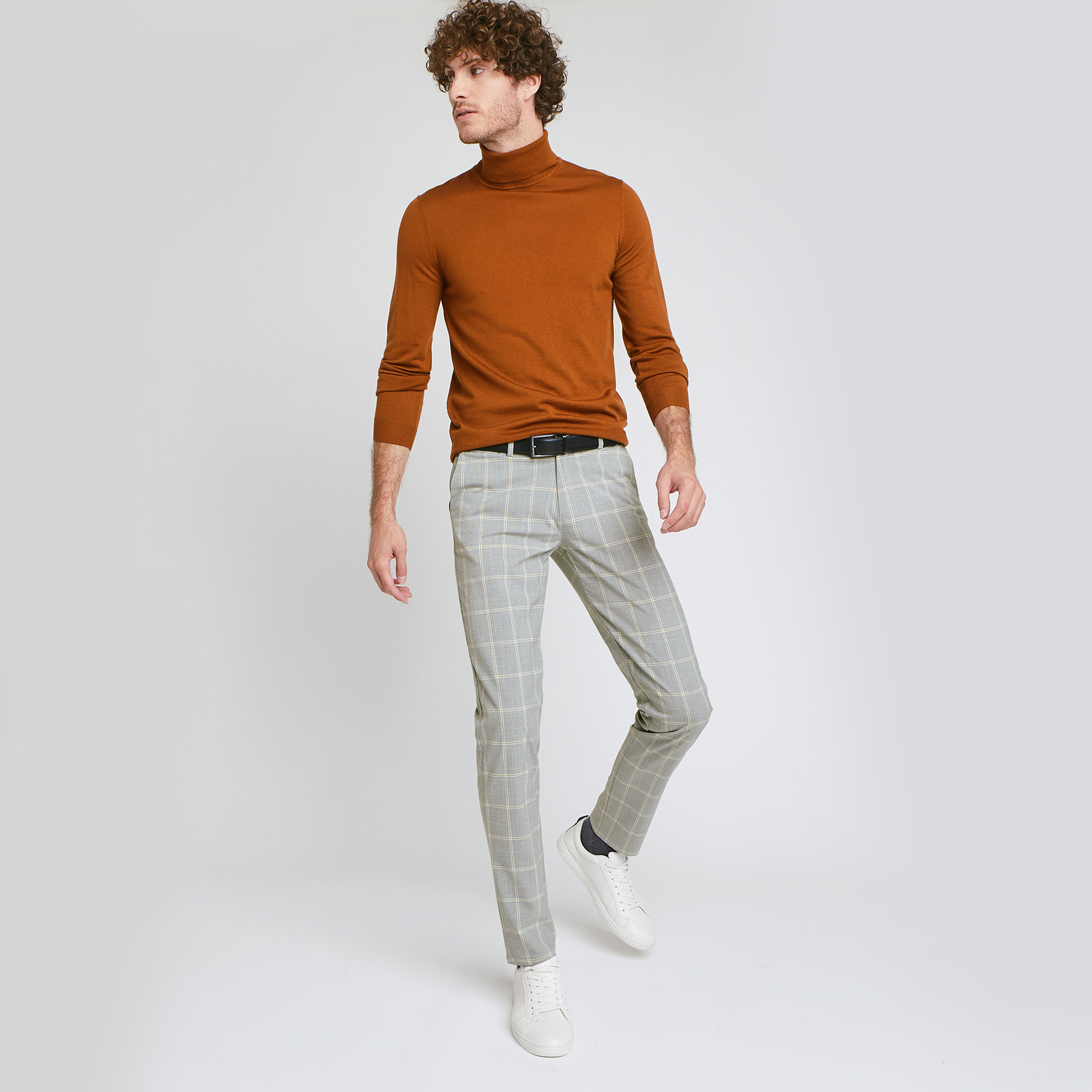 Chino slim carreaux Beige Homme