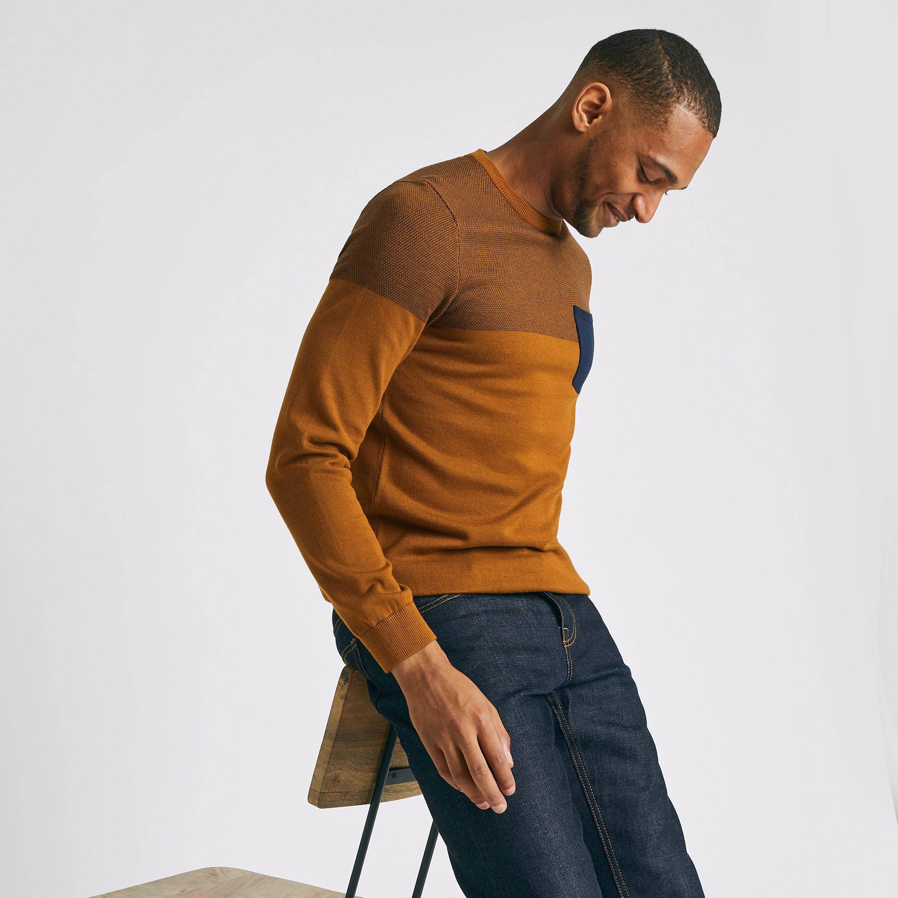 Pull color block bicolore jeu de points - coton is Beige Homme