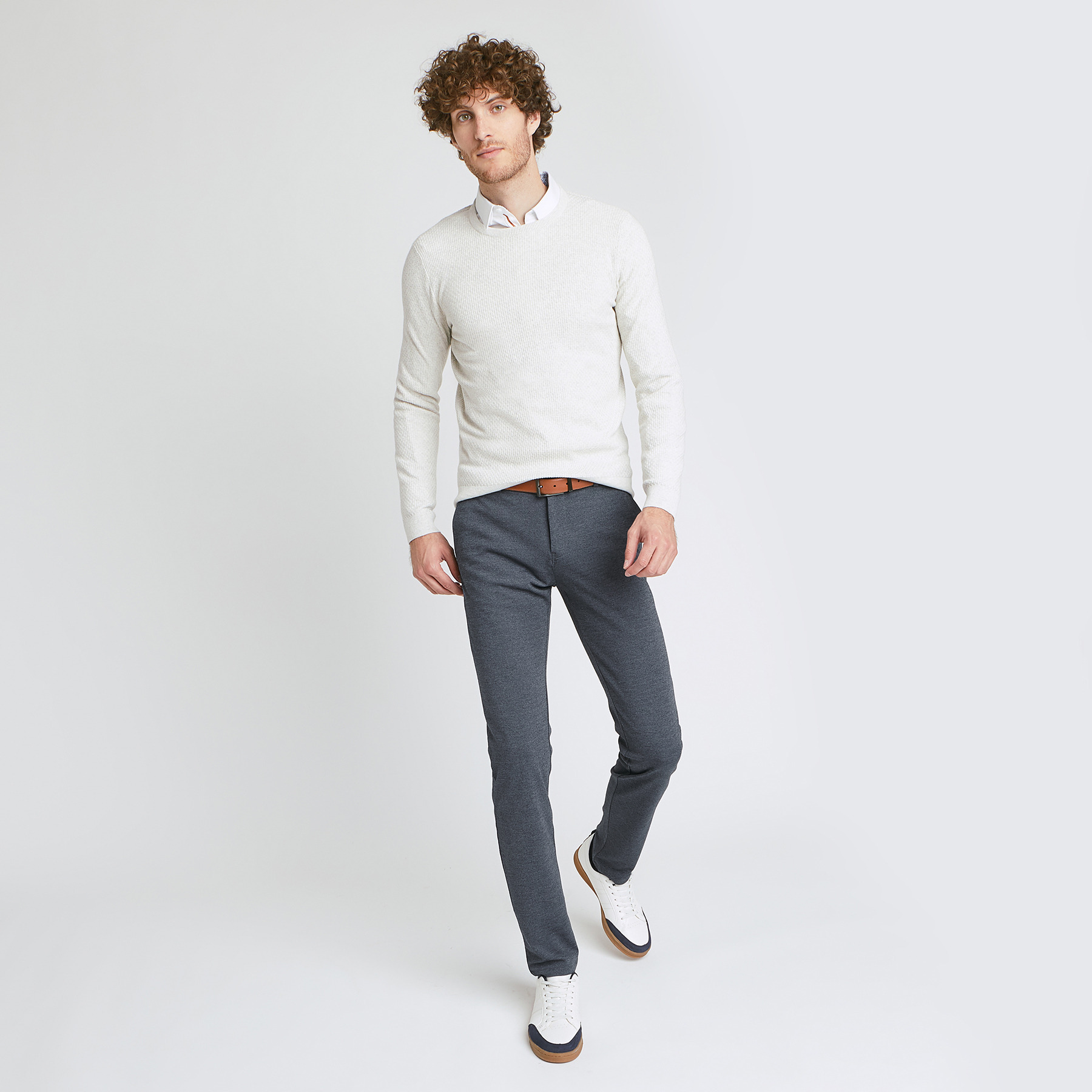 Chino slim effet maille Gris Homme