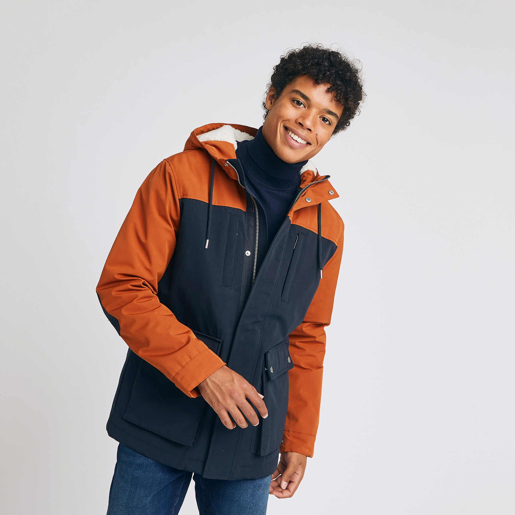 Parka courte à capuche Bleu Homme
