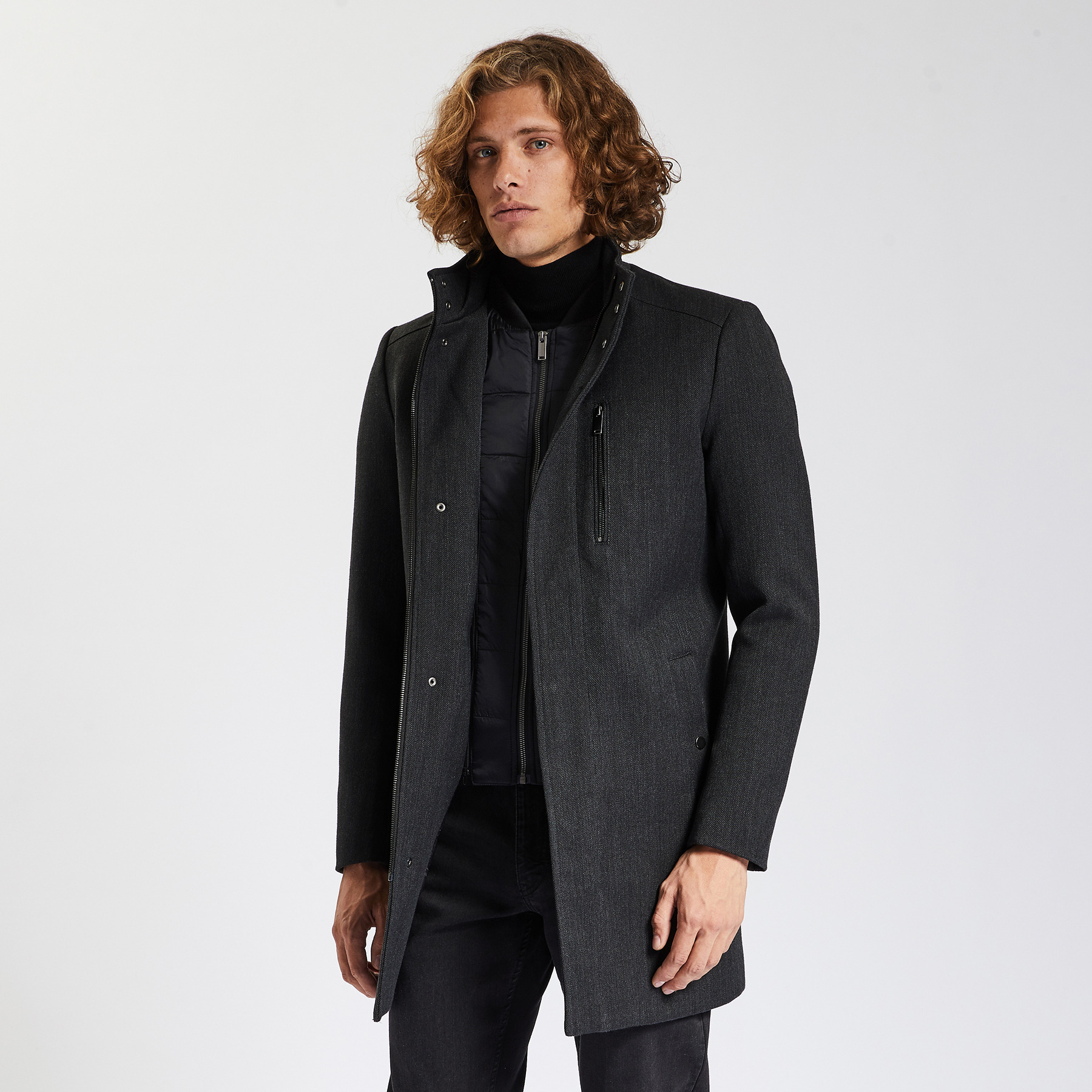 Manteau zippé col montant Gris Homme