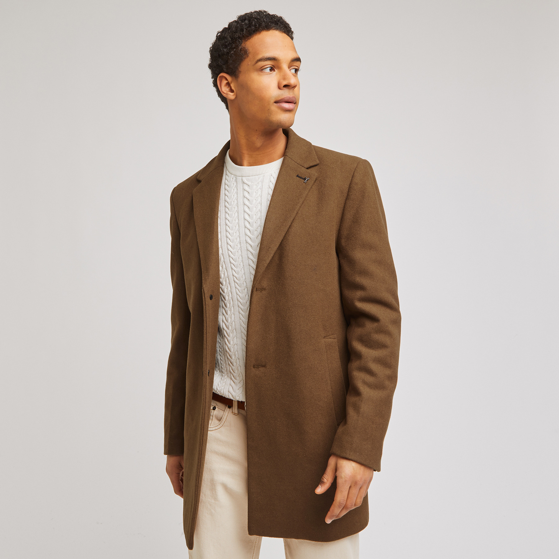Manteau 3/4 col tailleur Beige Homme