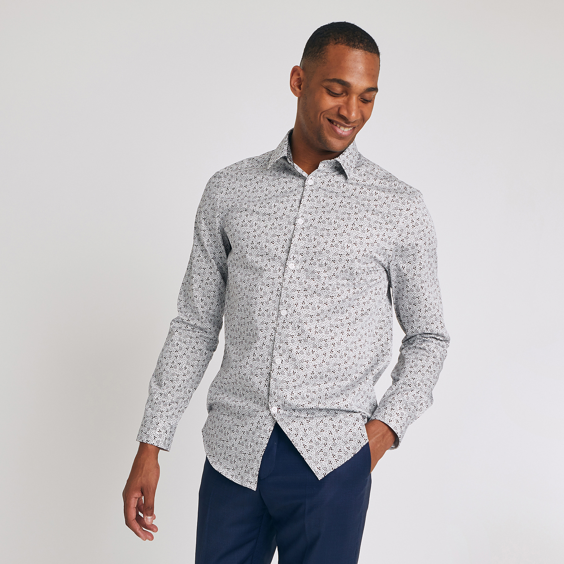 Chemise manches longues imprimée Blanc Homme