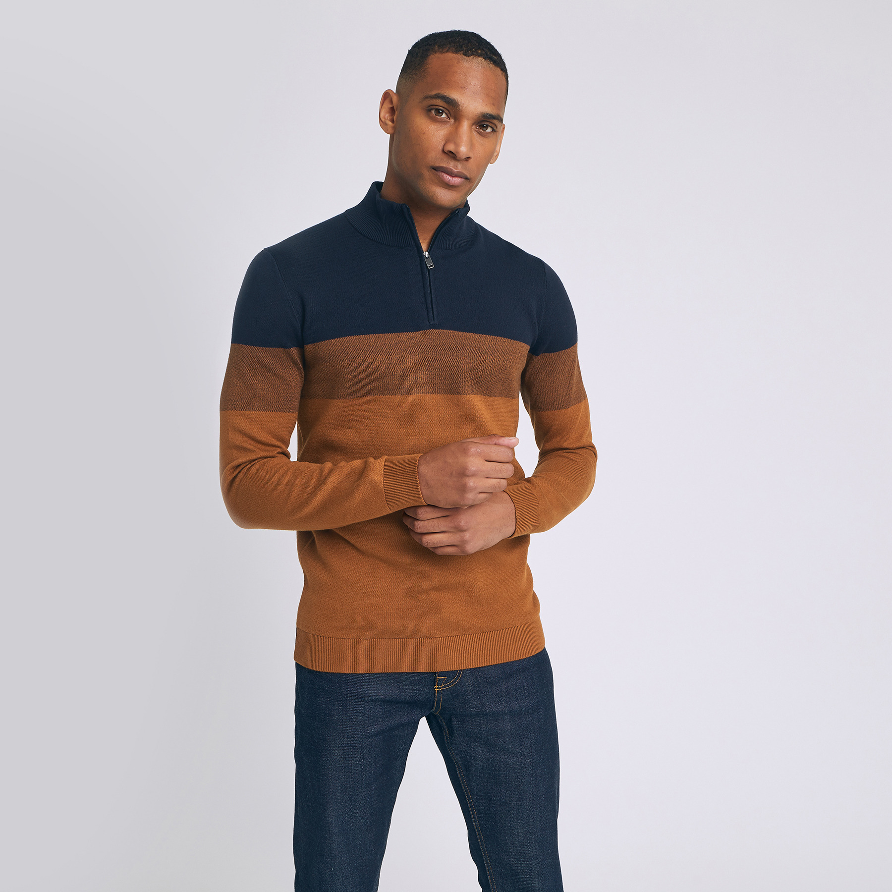 Pull colorblock col montant Marron Homme