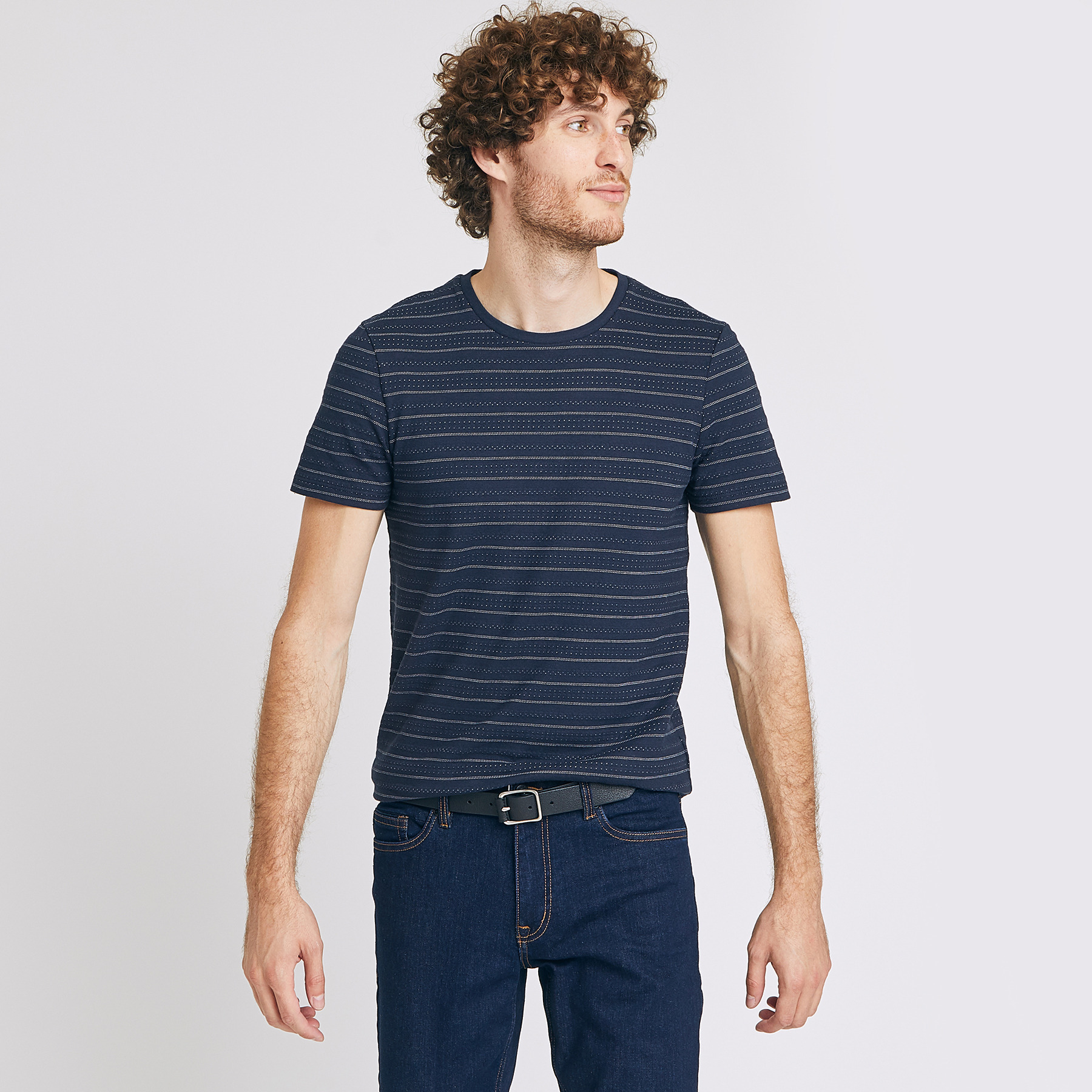 T-shirt rayé jacquard Bleu Homme