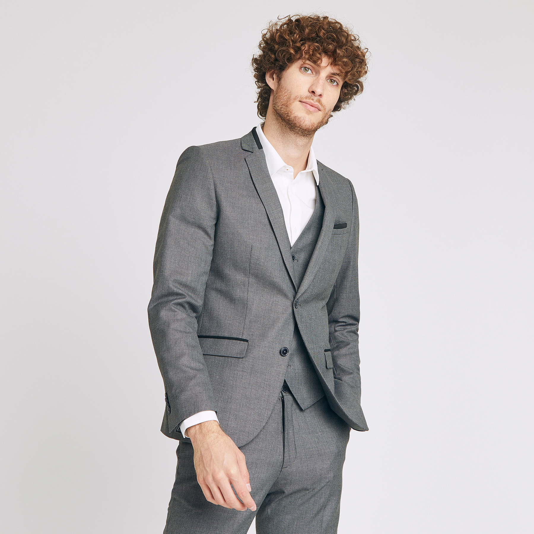 Veste de costume matière reliefée Gris Homme