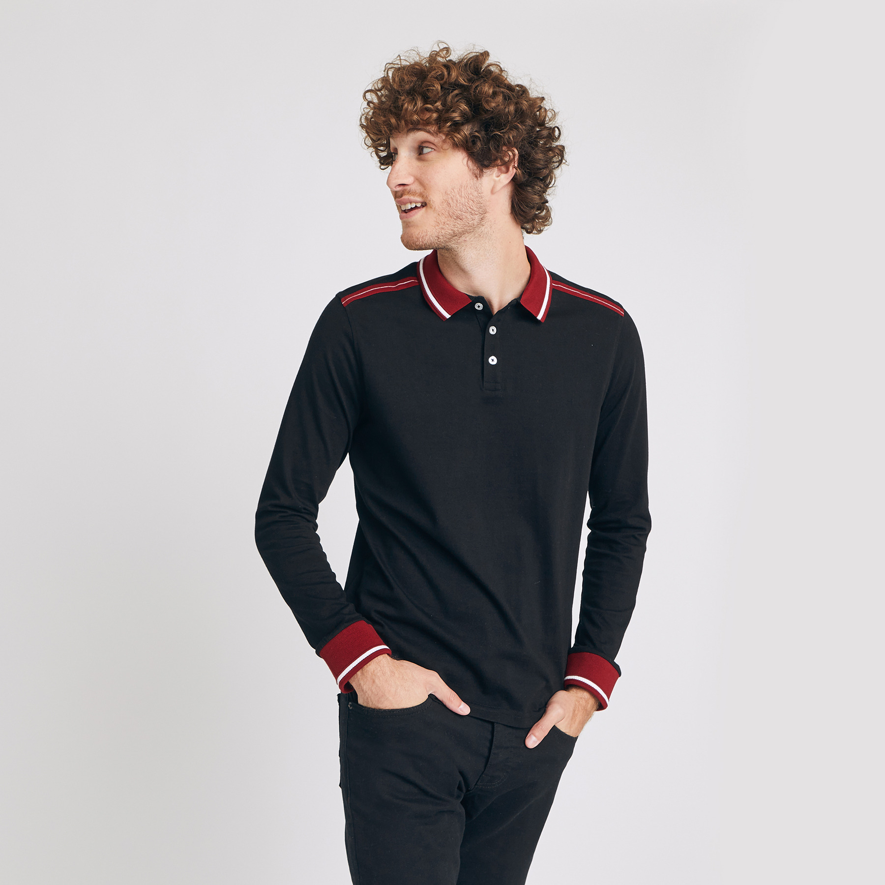Polo manches longues jersey Noir Homme