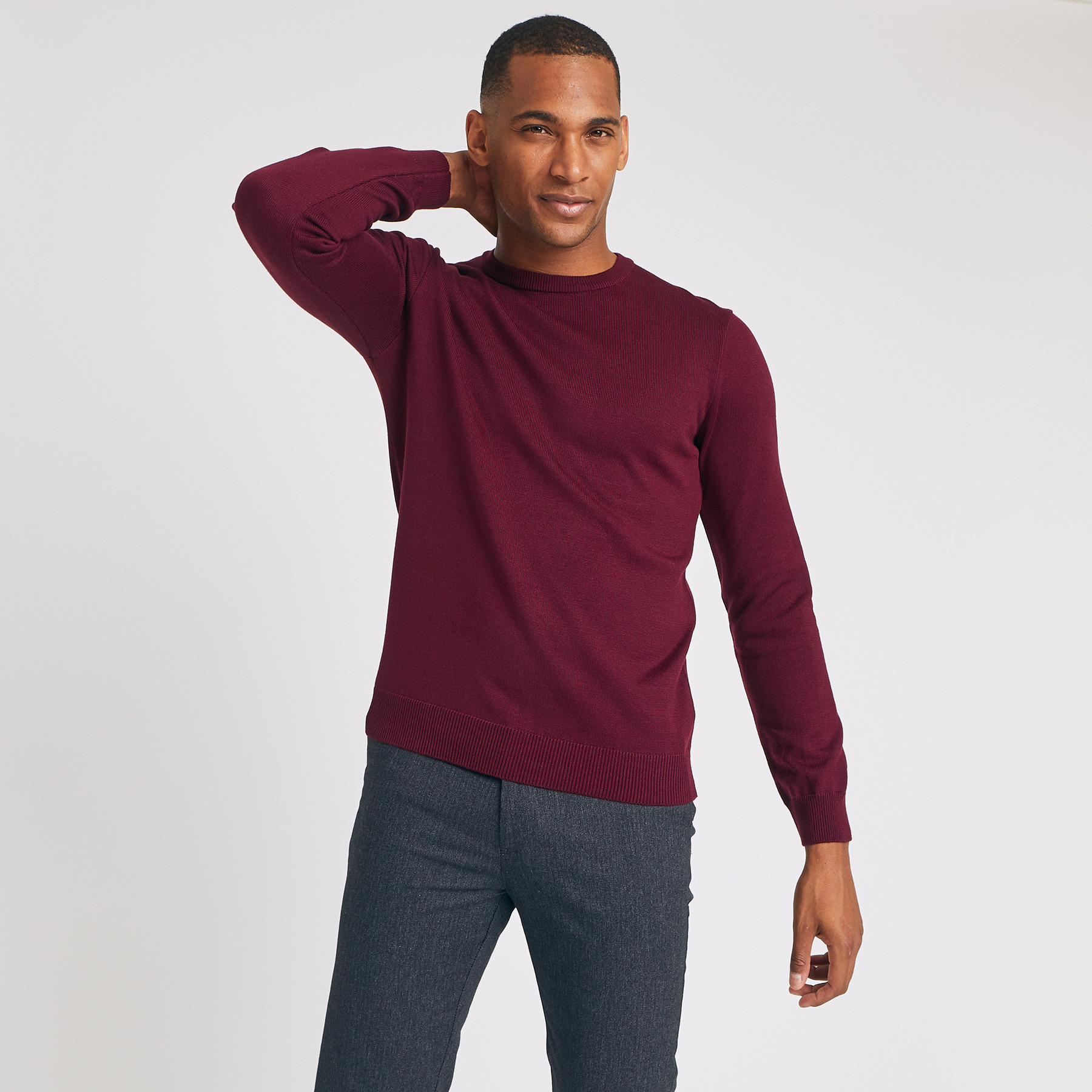 Pull col rond compact Bordeaux Homme