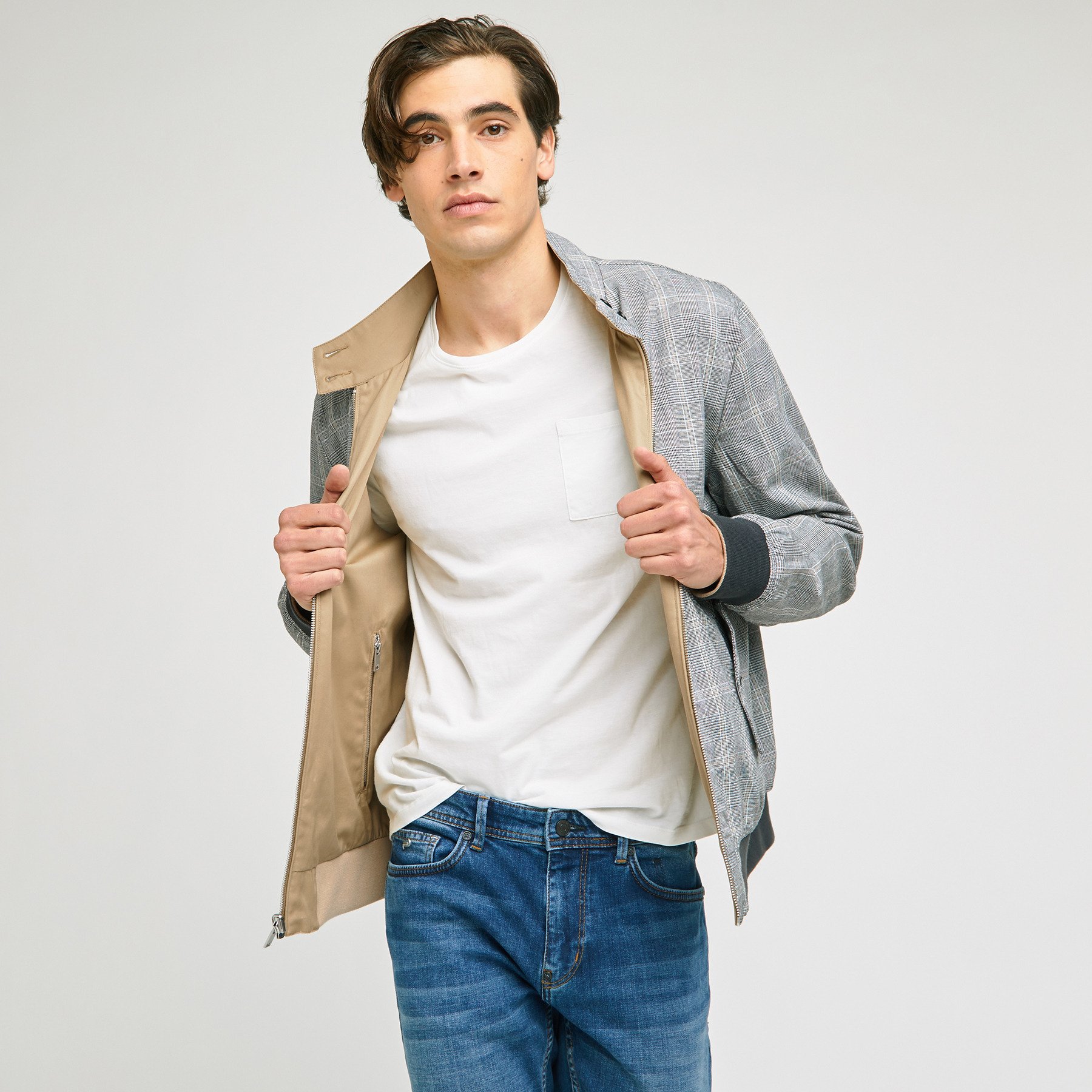 Blouson réversible à carreaux Beige Homme