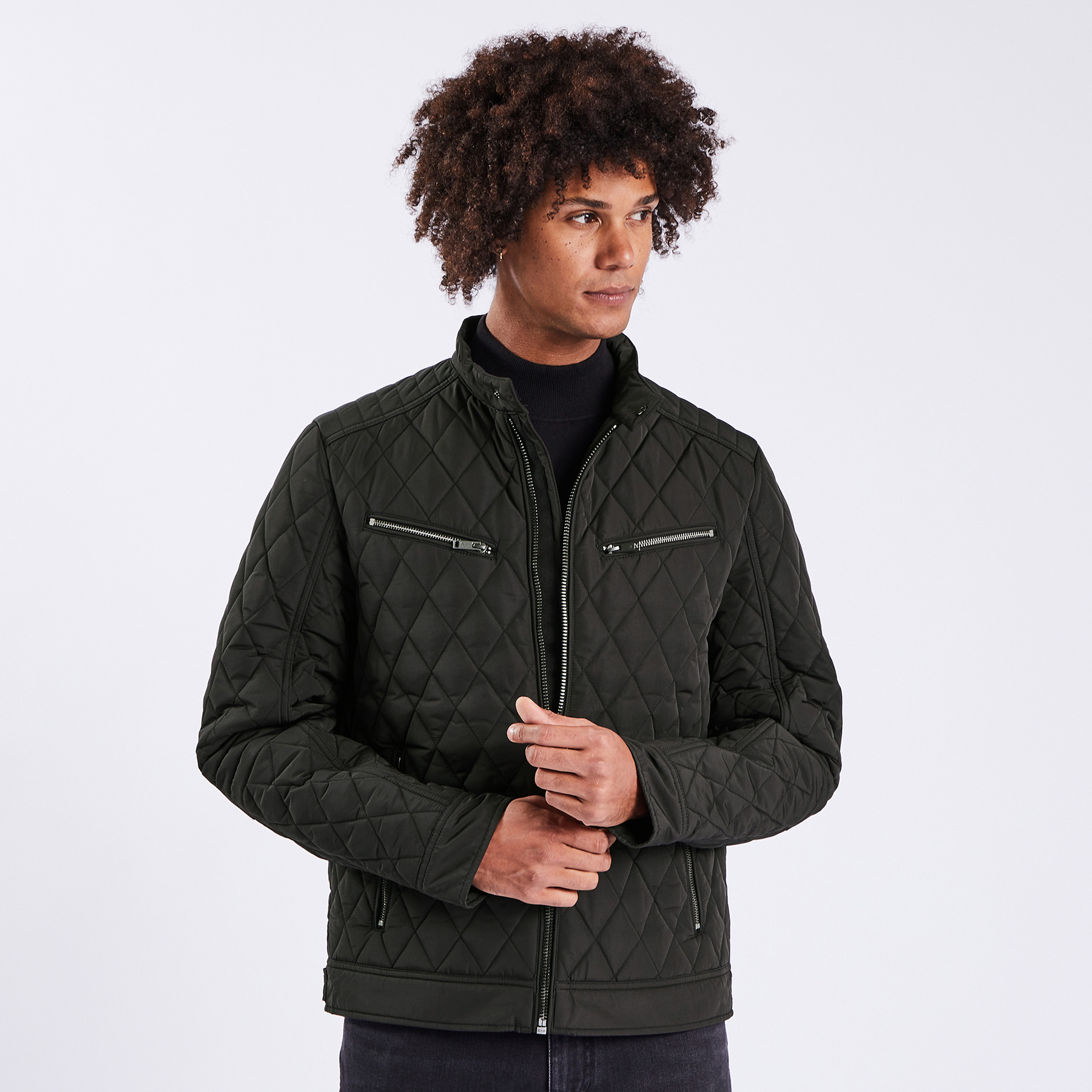 Blouson col biker Noir S 100% Polyester, 100% Polyester, 100% Polyester Homme